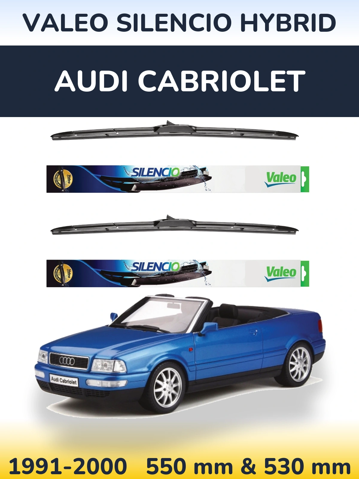 Комплект передних дворников Valeo Silencio Hybrid 550 & 530 мм для Audi Cabriolet 1991-2000