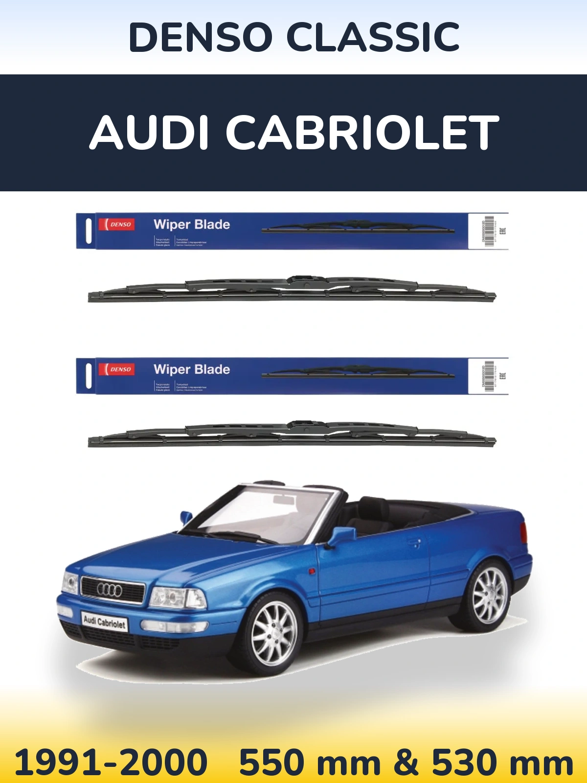 Front wiper blade set Denso Classic 550 & 530 mm for Audi Cabriolet 1991-2000