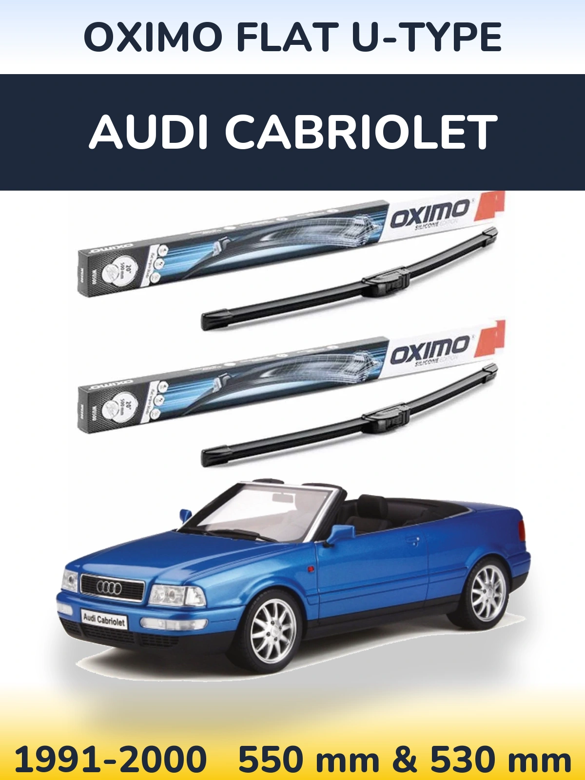 Комплект передних дворников Oximo Flat U-type 550 & 530 мм для Audi Cabriolet 1991-2000