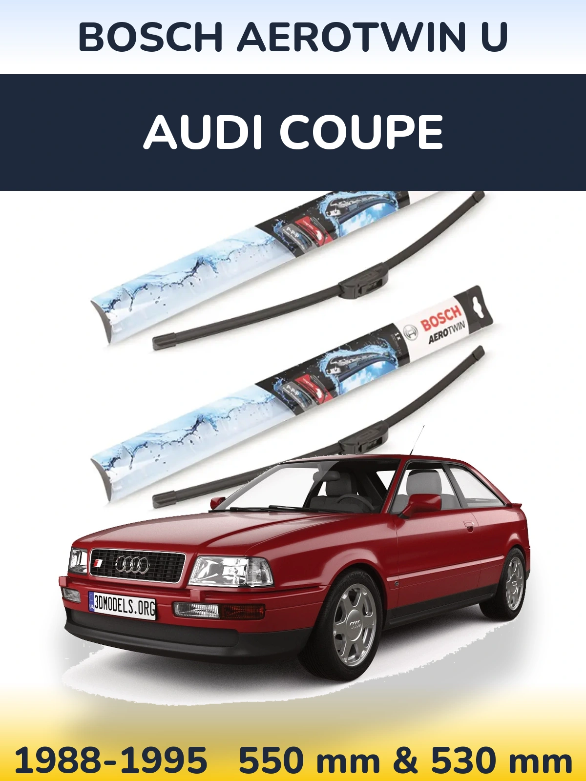 Front wiper blade set BOSCH AeroTwin U 550 & 530 mm for Audi Coupe 1988-1995