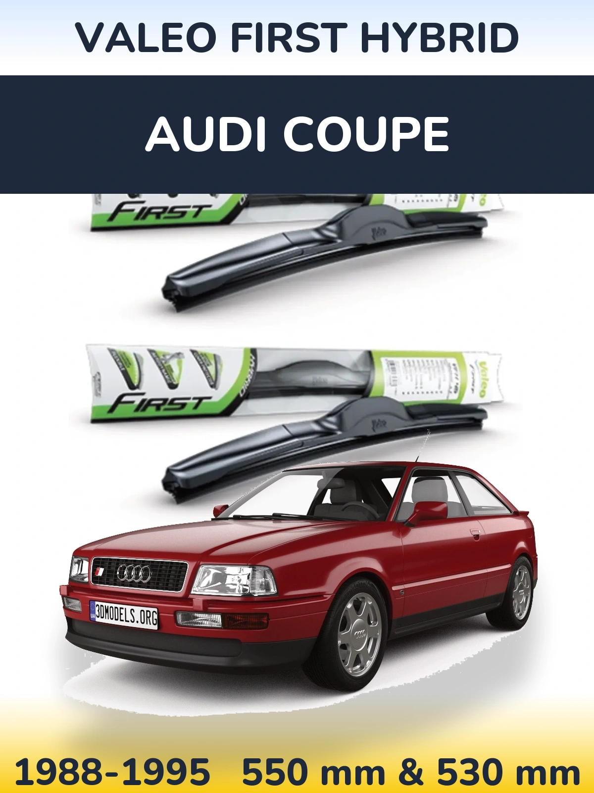 Front wiper blade set Valeo First Hybrid 550 & 530 mm for Audi Coupe 1988-1995