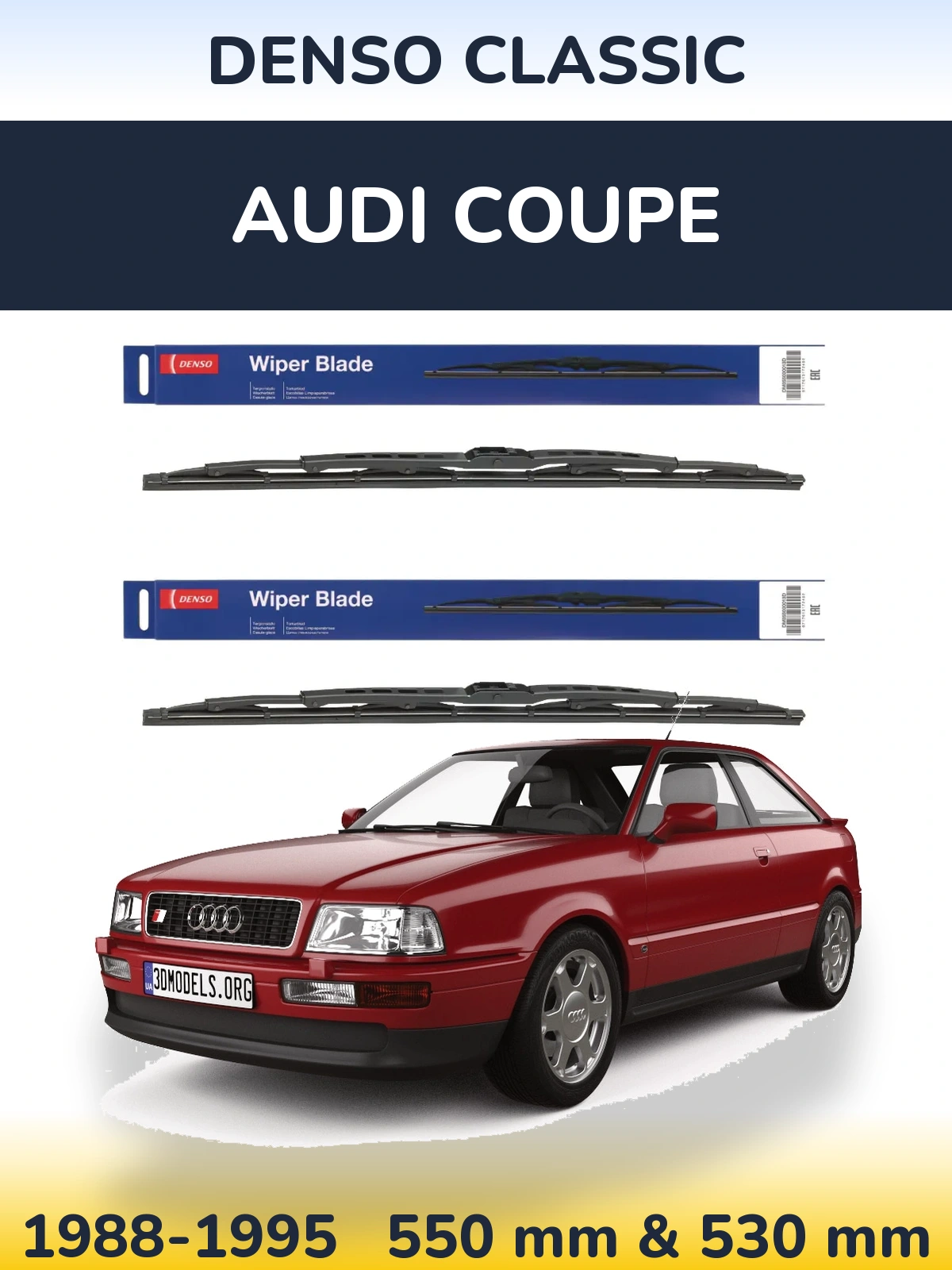 Front wiper blade set Denso Classic 550 & 530 mm for Audi Coupe 1988-1995