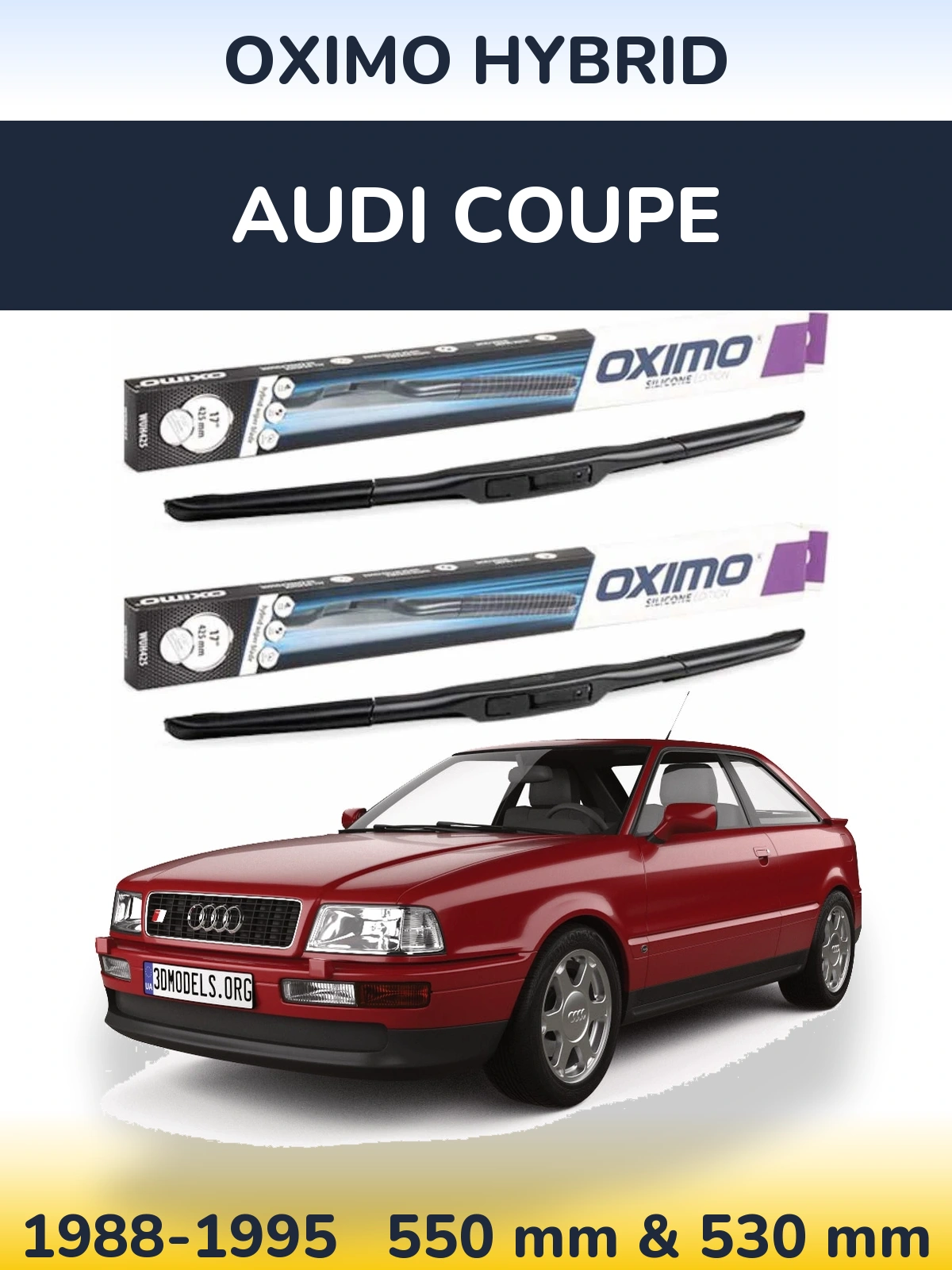 Front wiper blade set Oximo Hybrid 550 & 530 mm for Audi Coupe 1988-1995