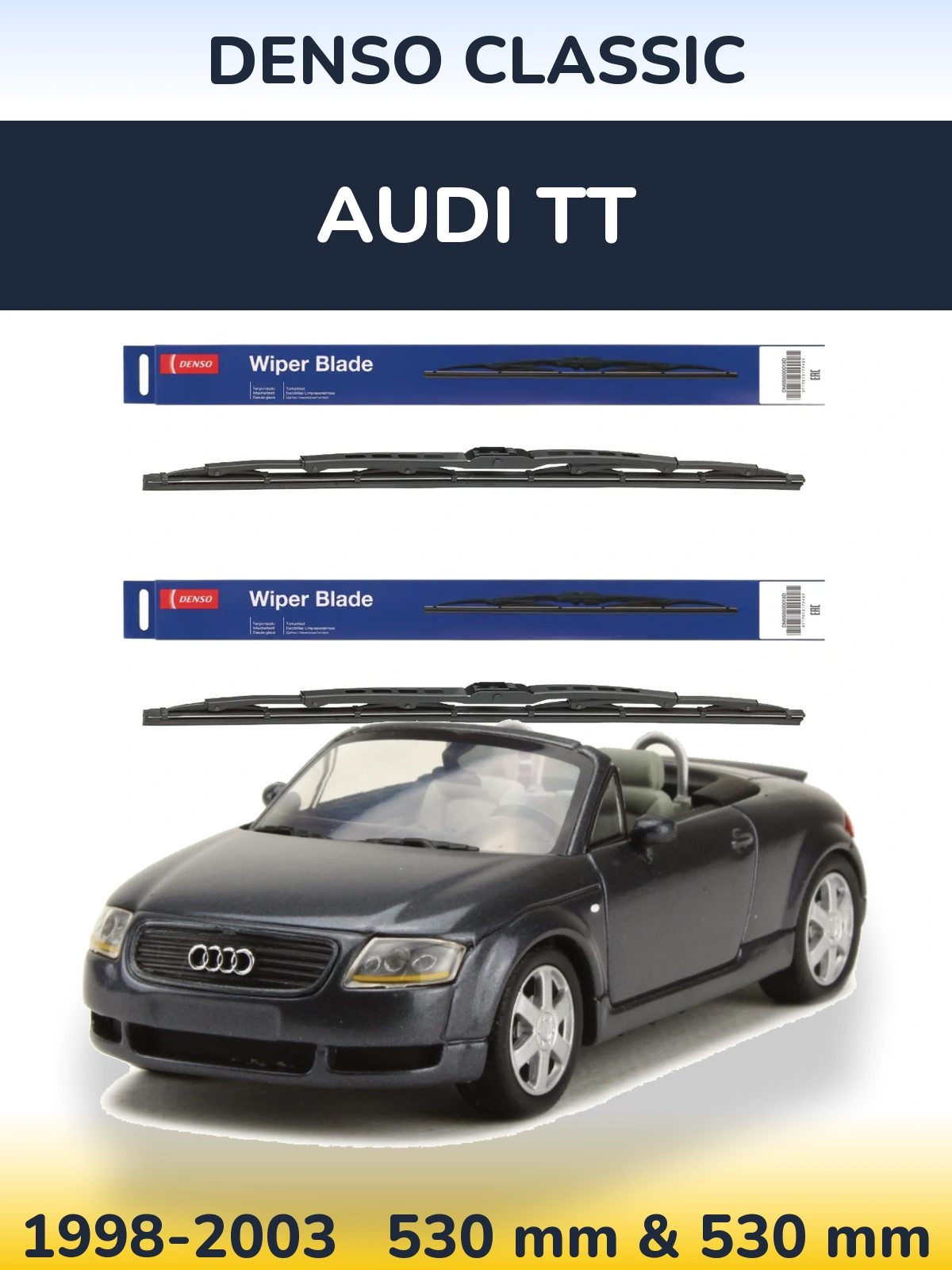 Front wiper blade set Denso Classic 530 & 530 mm for Audi TT 1998-2003