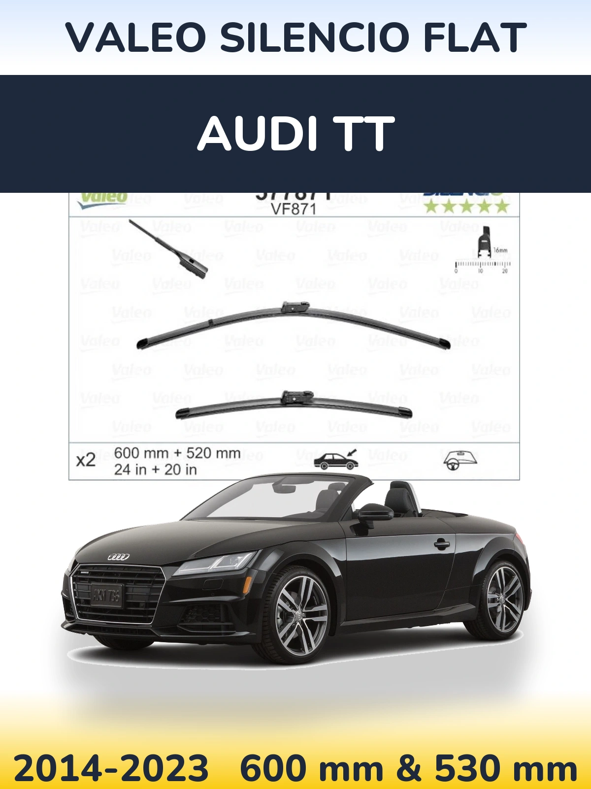 Komplet przednich wycieraczek Valeo Silencio Flat 600 & 520 mm do Audi TT 2014-2023