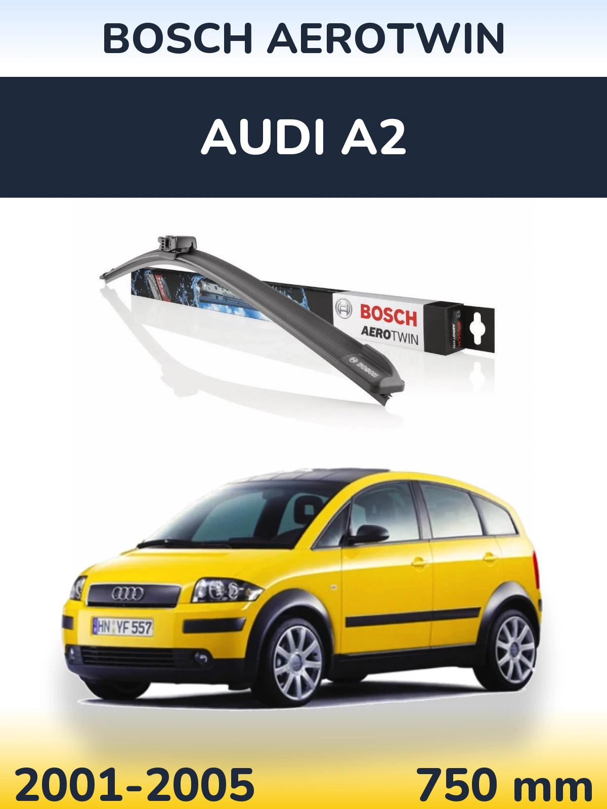 Front wiper blade BOSCH AeroTwin 750 mm for Audi A2 2001-2005