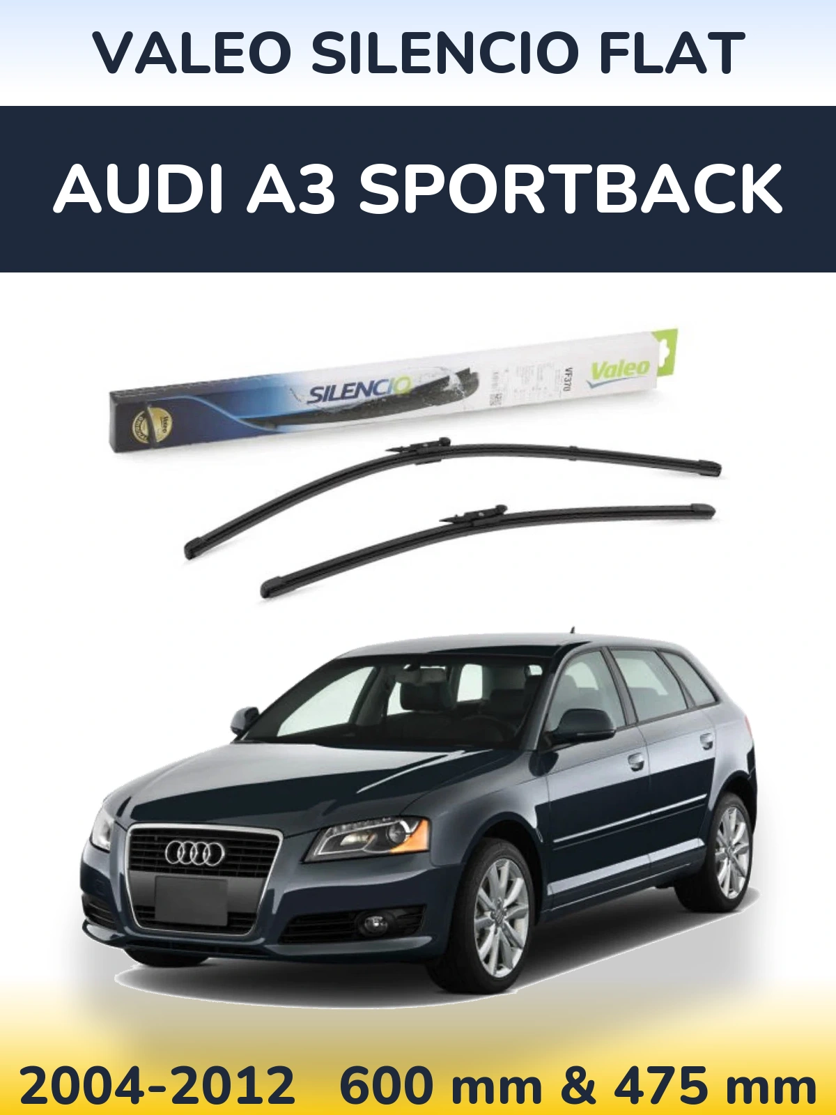 Komplet przednich wycieraczek Valeo Silencio Flat 600 & 475 mm do Audi A3 Sportback 2004-2012
