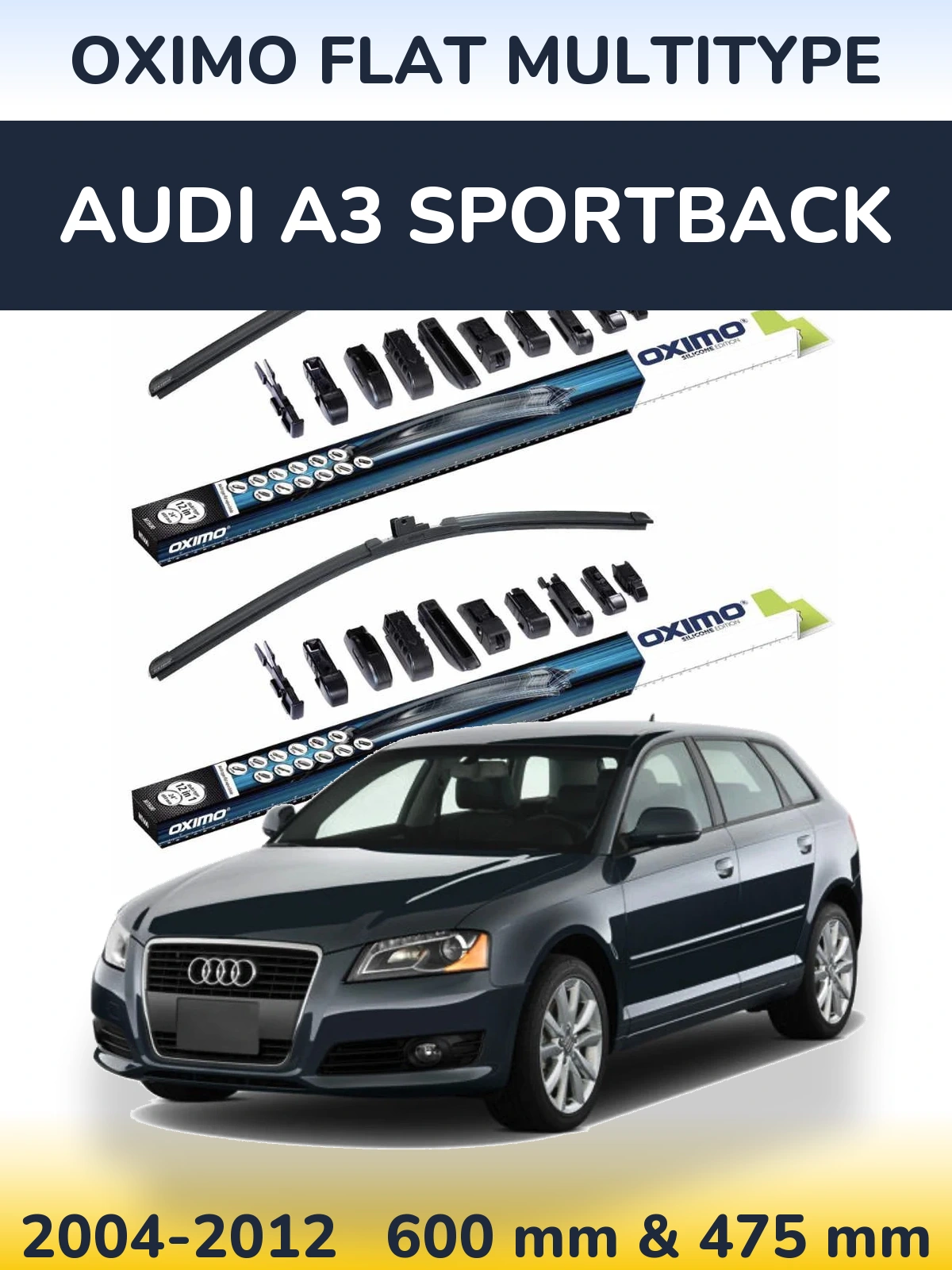 Комплект передних дворников Oximo Flat MultiТипe 600 & 475 мм для Audi A3 Sportback 2004-2012