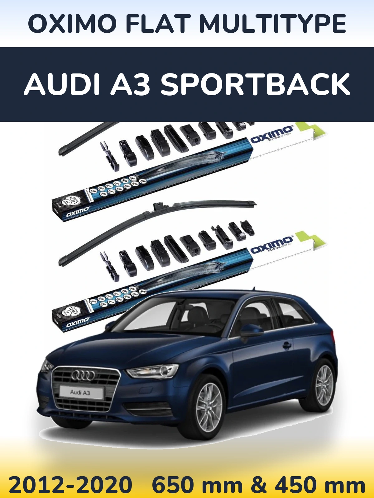 Komplet przednich wycieraczek Oximo Flat MultiType 650 & 450 mm do Audi A3 Sportback 2012-2020