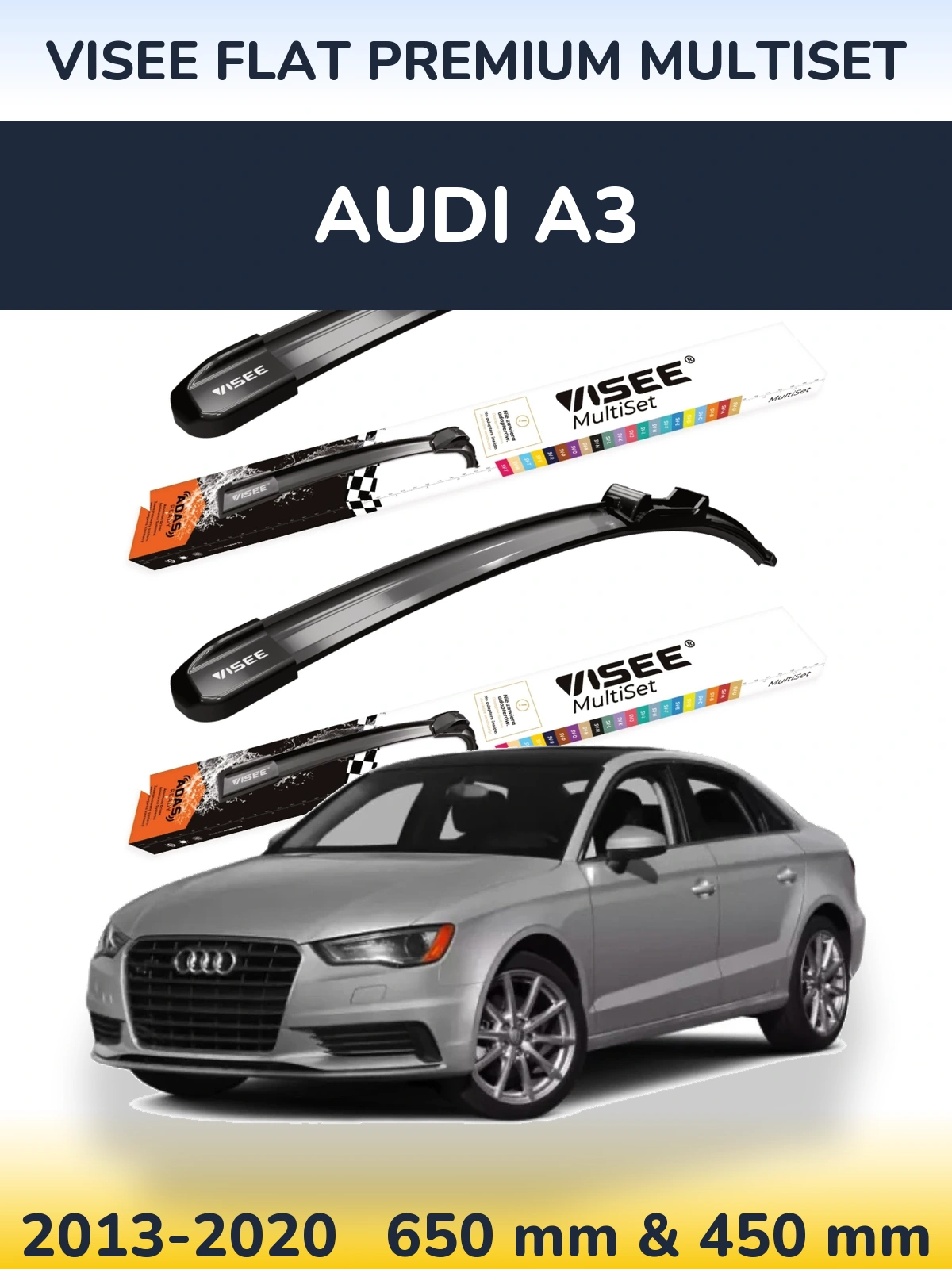 Комплект передних дворников VISEE FLAT PREMIUM MultiSet 650 & 450 мм для Audi A3 2013-2020