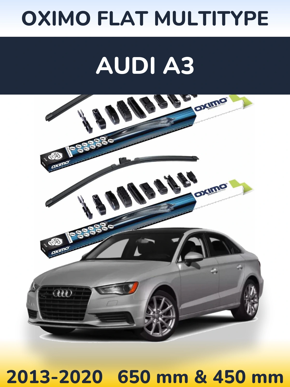 Комплект передних дворников Oximo Flat MultiТипe 650 & 450 мм для Audi A3 2013-2020
