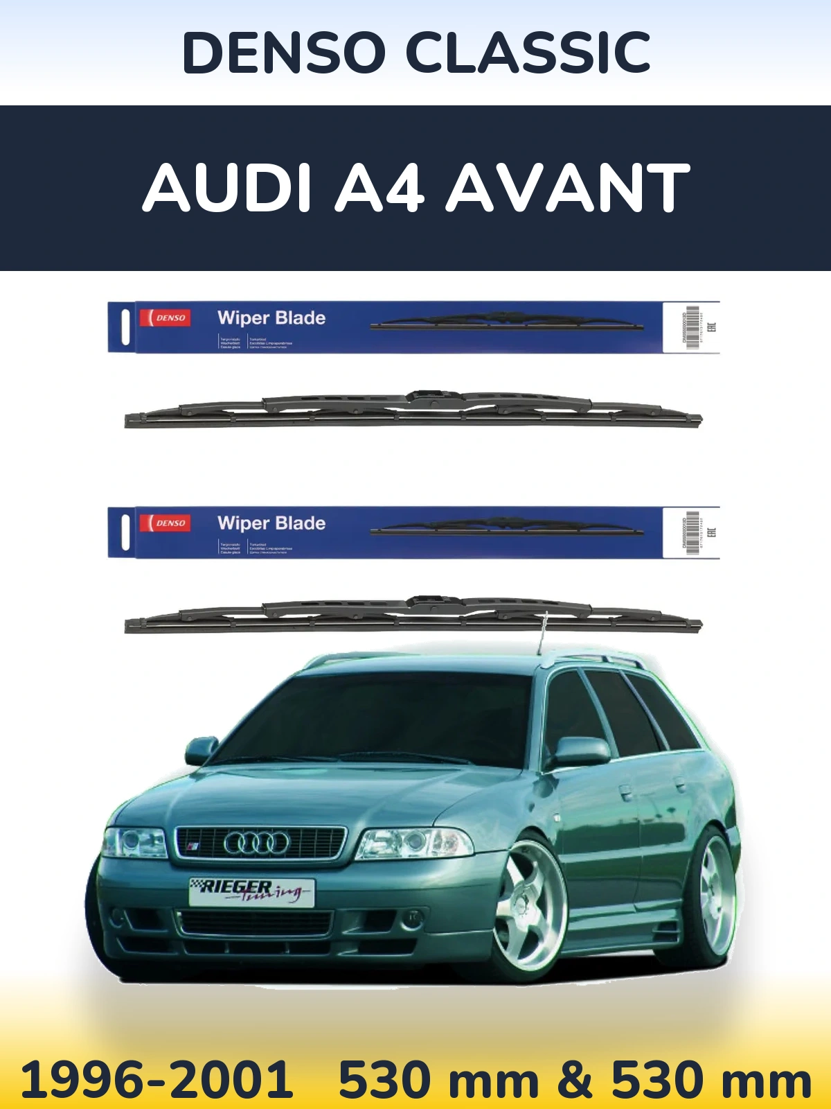 Комплект передних дворников Denso Classic 530 & 530 мм для Audi A4 Avant 1996-2001