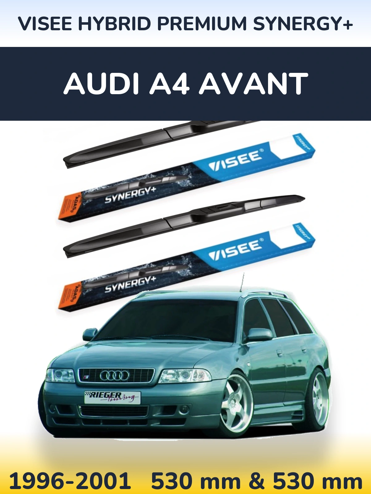 Комплект передних дворников VISEE HYBRID PREMIUM SYNERGY+ 530 & 530 мм для Audi A4 Avant 1996-2001