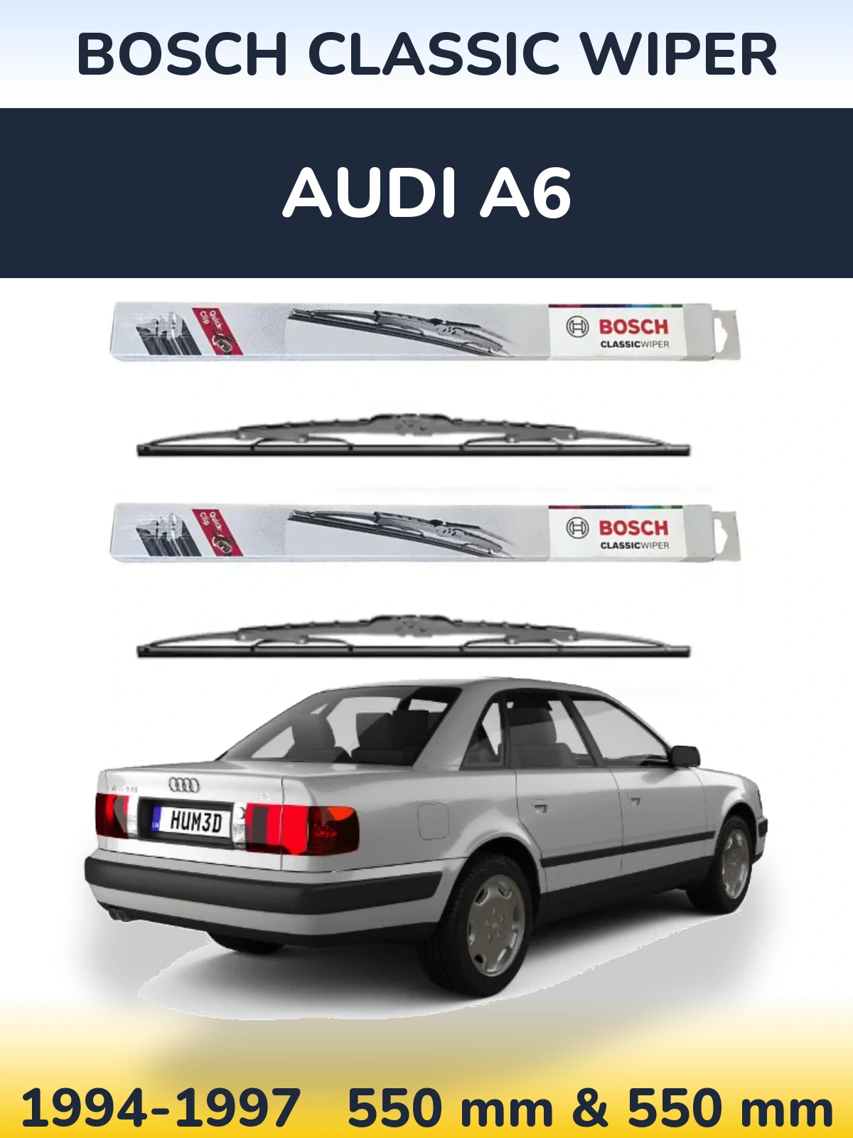 Komplet przednich wycieraczek BOSCH Classic Wiper 550 & 550 mm do Audi A6 1994-1997
