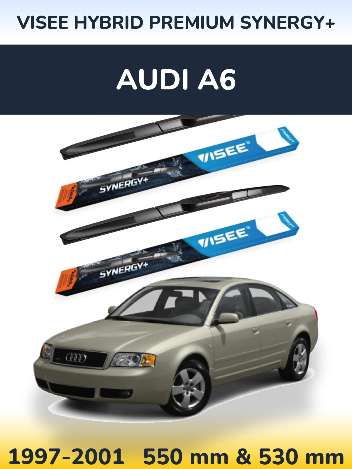 Front wiper blade set VISEE HYBRID PREMIUM SYNERGY+ 550 & 530 mm for Audi A6 1997-2001