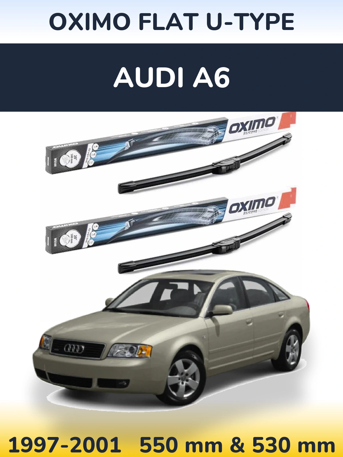 Front wiper blade set Oximo Flat U-type 550 & 530 mm for Audi A6 1997-2001