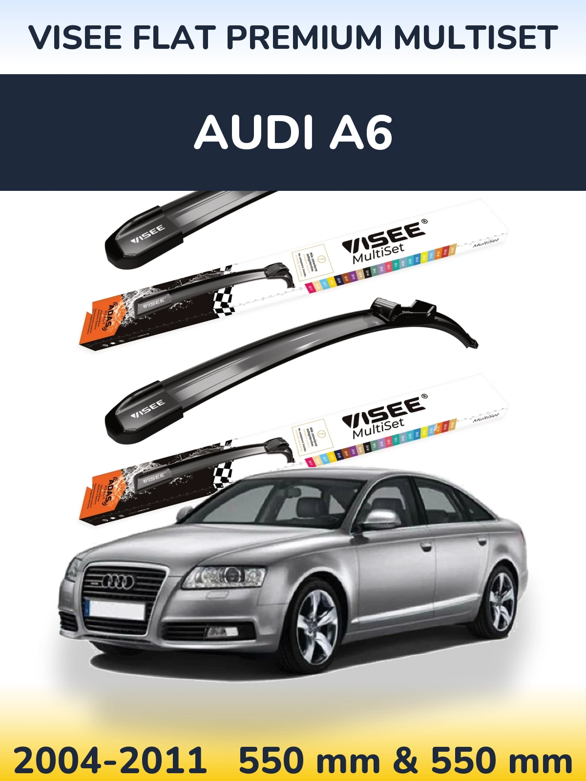 Front wiper blade set VISEE FLAT PREMIUM MultiSet 550 & 550 mm for Audi A6 2004-2011