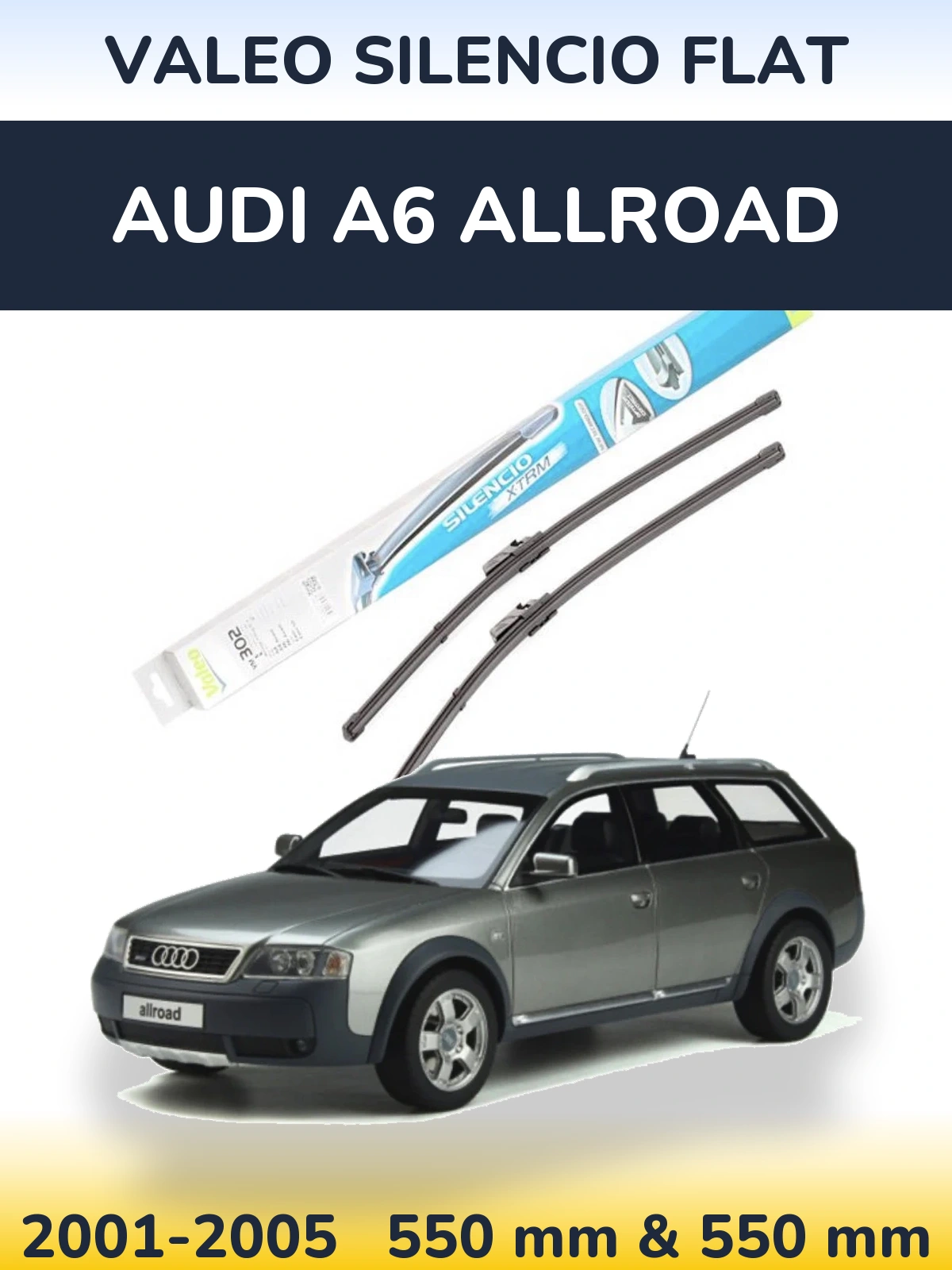 Front wiper blade set Valeo Silencio Flat 550 & 550 mm for Audi A6 Allroad 2001-2005