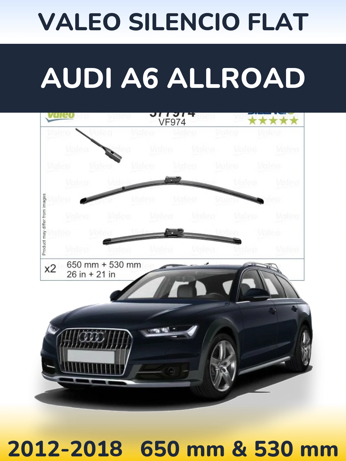 Komplet przednich wycieraczek Valeo Silencio Flat 650 & 530 mm do Audi A6 Allroad 2012-2018