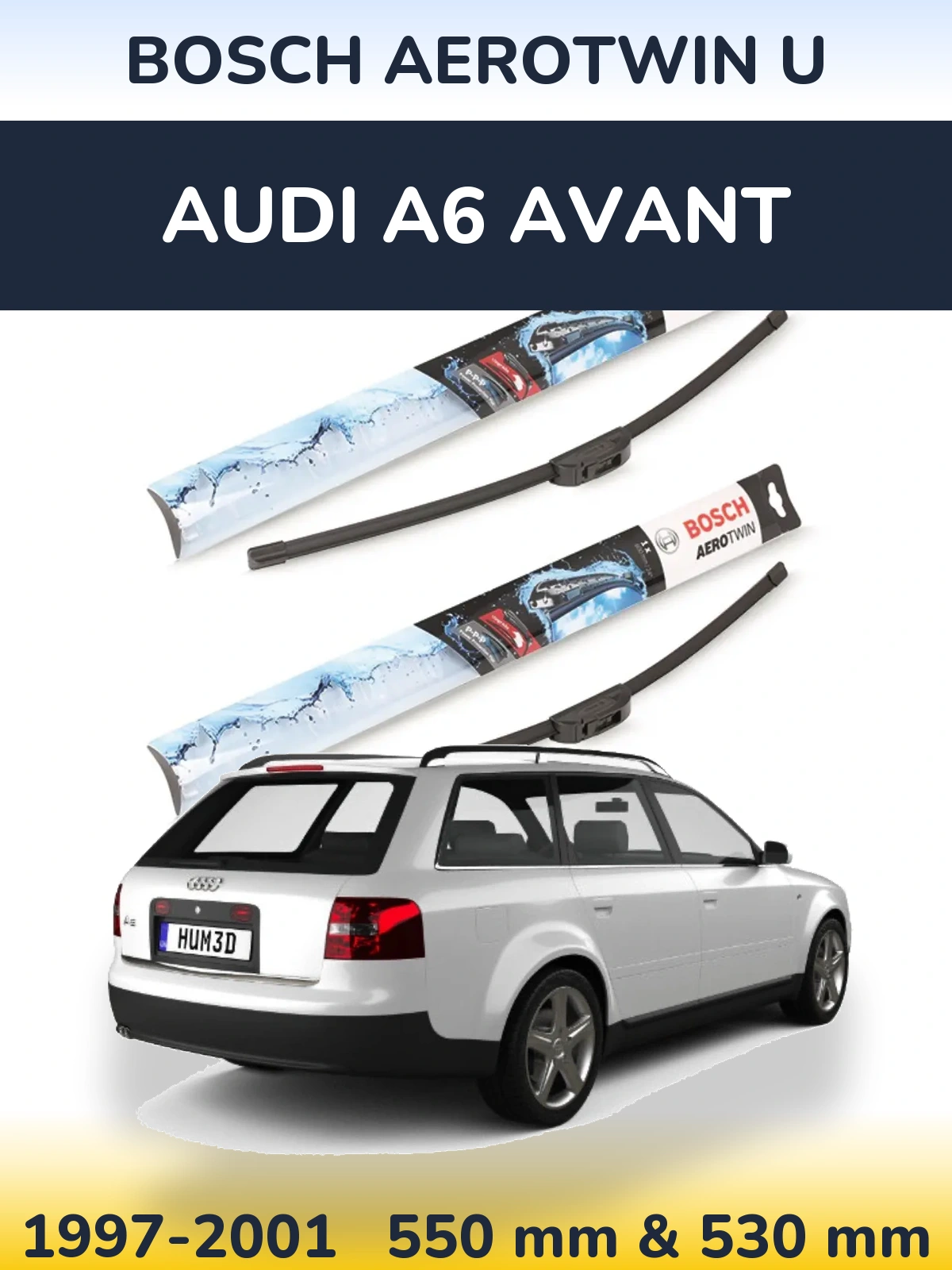 Комплект передних дворников BOSCH AeroTwin U 550 & 530 мм для Audi A6 Avant 1997-2001