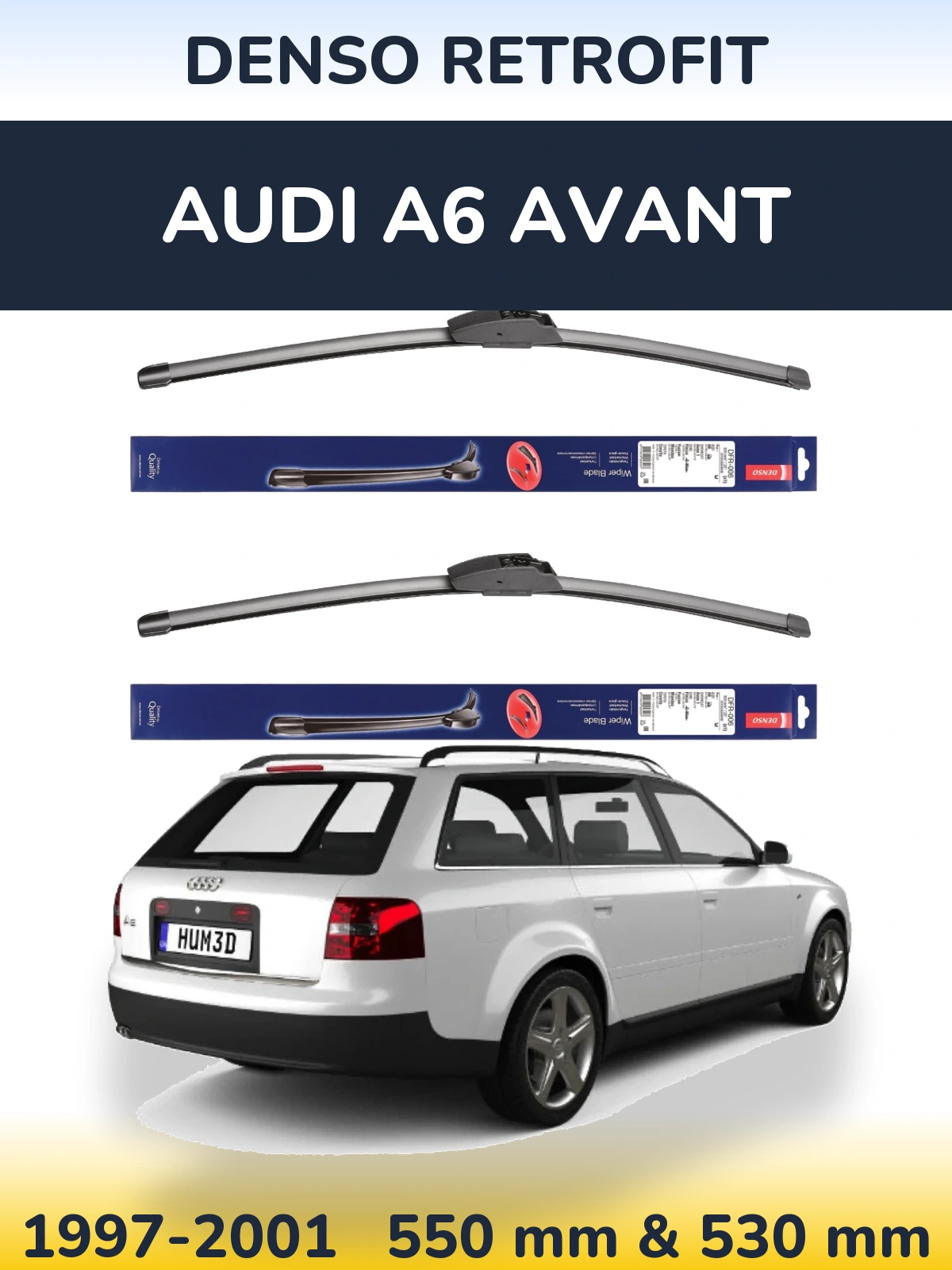 Front wiper blade set Denso Retrofit 550 & 530 mm for Audi A6 Avant 1997-2001