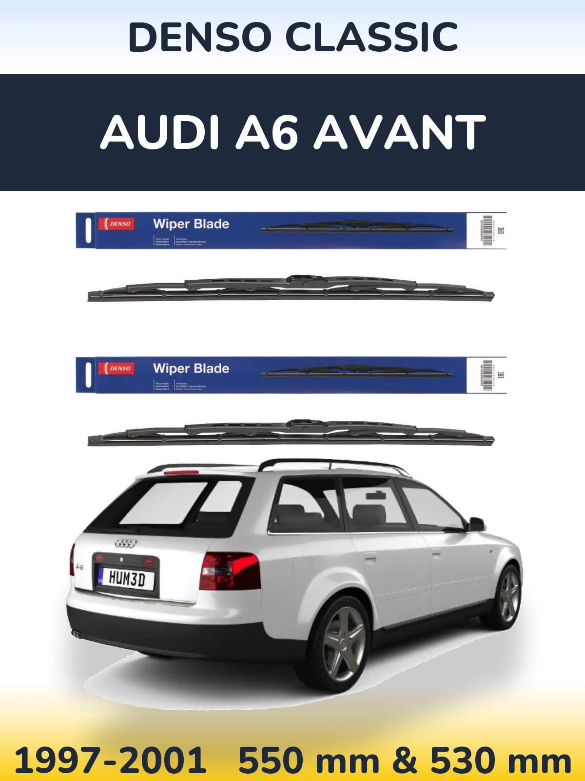 Front wiper blade set Denso Classic 550 & 530 mm for Audi A6 Avant 1997-2001