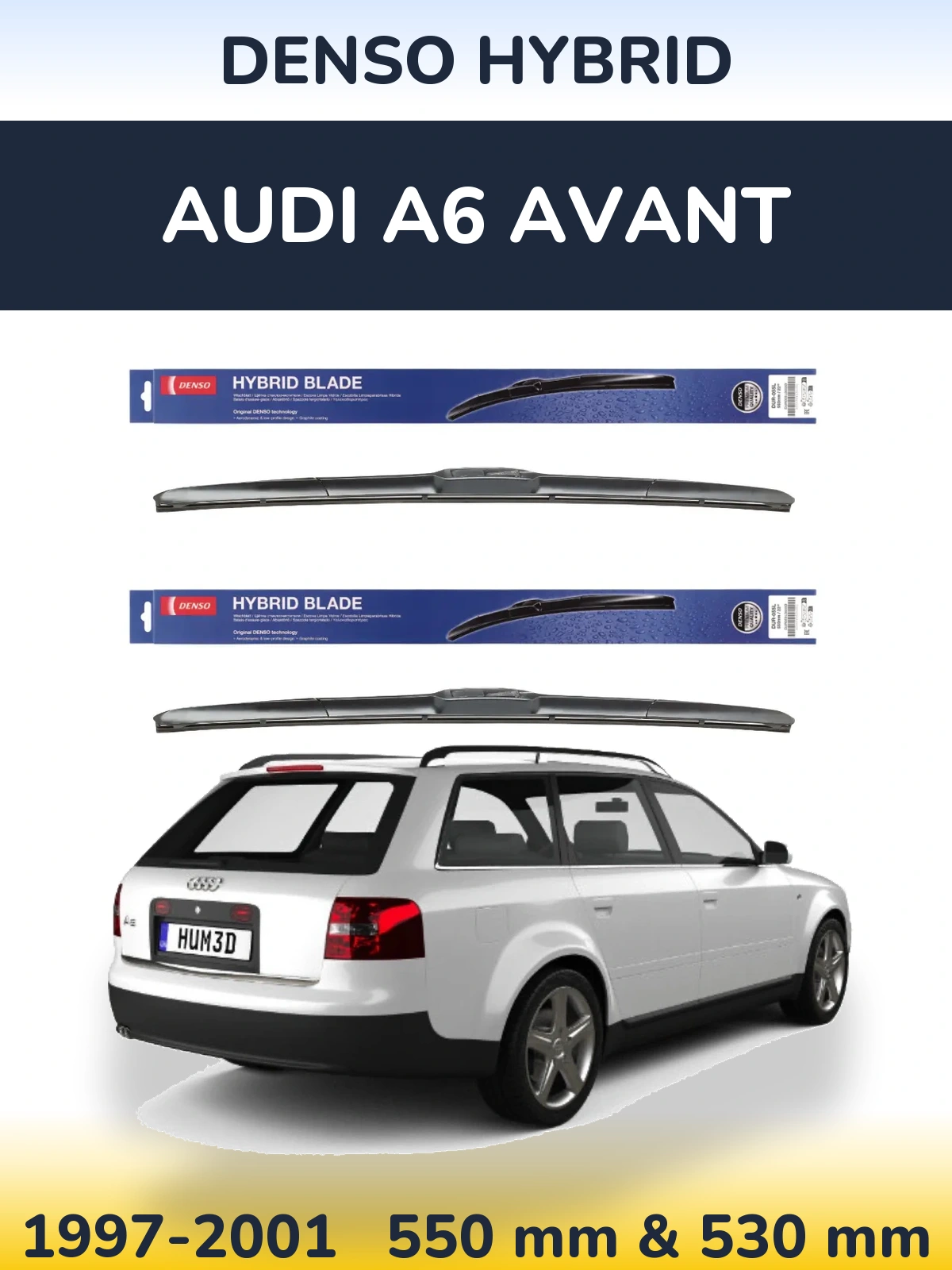 Front wiper blade set Denso Hybrid 550 & 530 mm for Audi A6 Avant 1997-2001