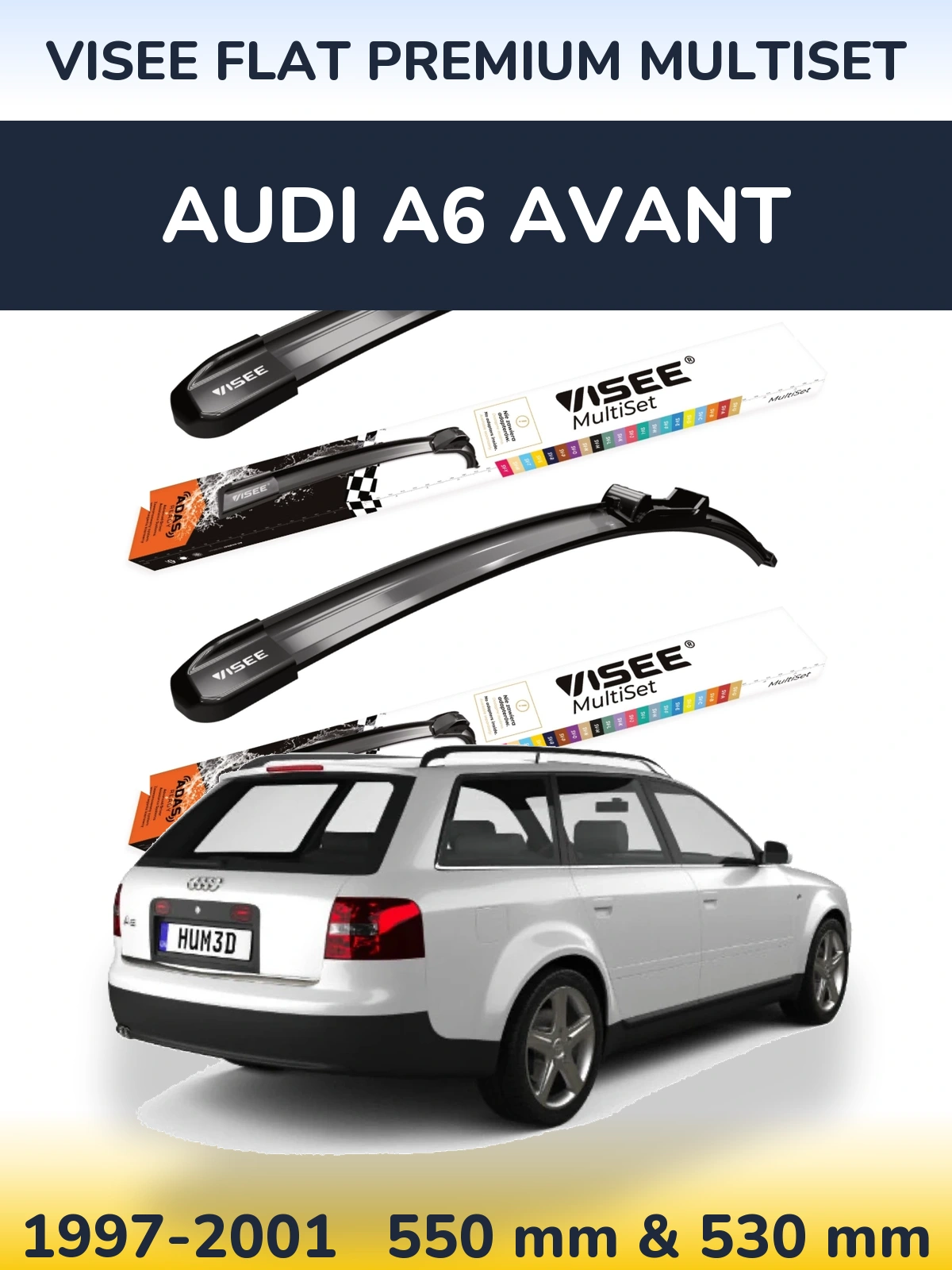 Komplet przednich wycieraczek VISEE FLAT PREMIUM MultiSet 550 & 530 mm do Audi A6 Avant 1997-2001