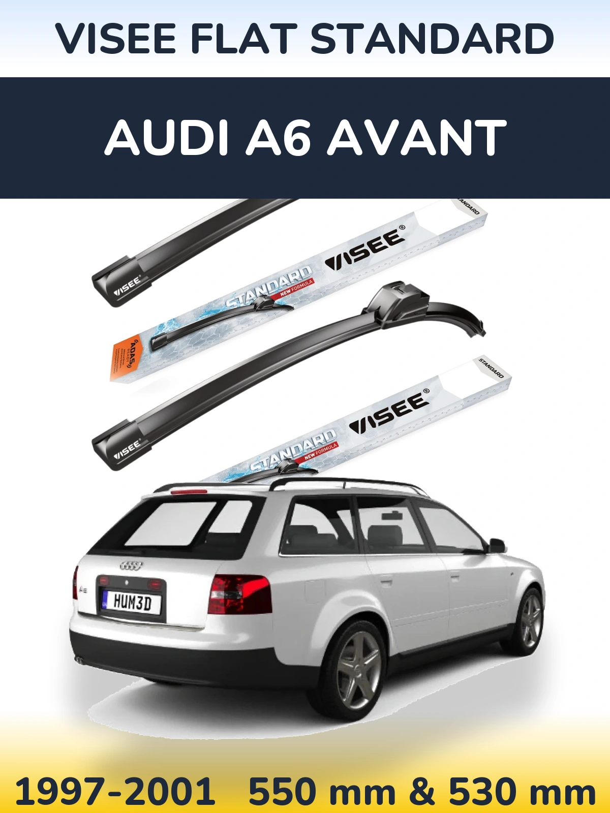 Front wiper blade set VISEE FLAT STANDARD 550 & 530 mm for Audi A6 Avant 1997-2001