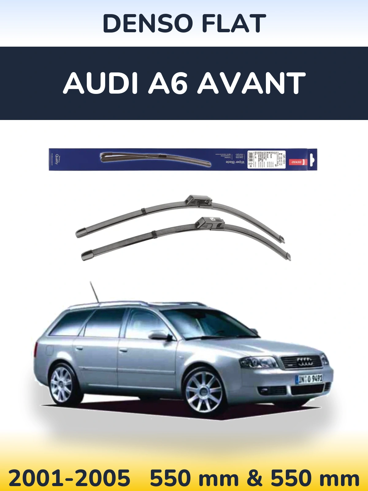 Front wiper blade set Denso Flat 550 & 550 mm for Audi A6 Avant 2001-2005