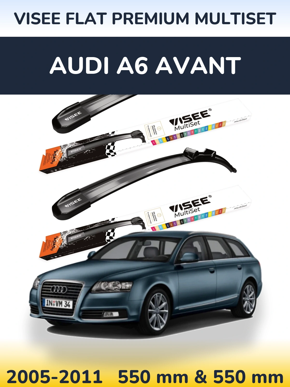Komplet przednich wycieraczek VISEE FLAT PREMIUM MultiSet 550 & 550 mm do Audi A6 Avant 2005-2011