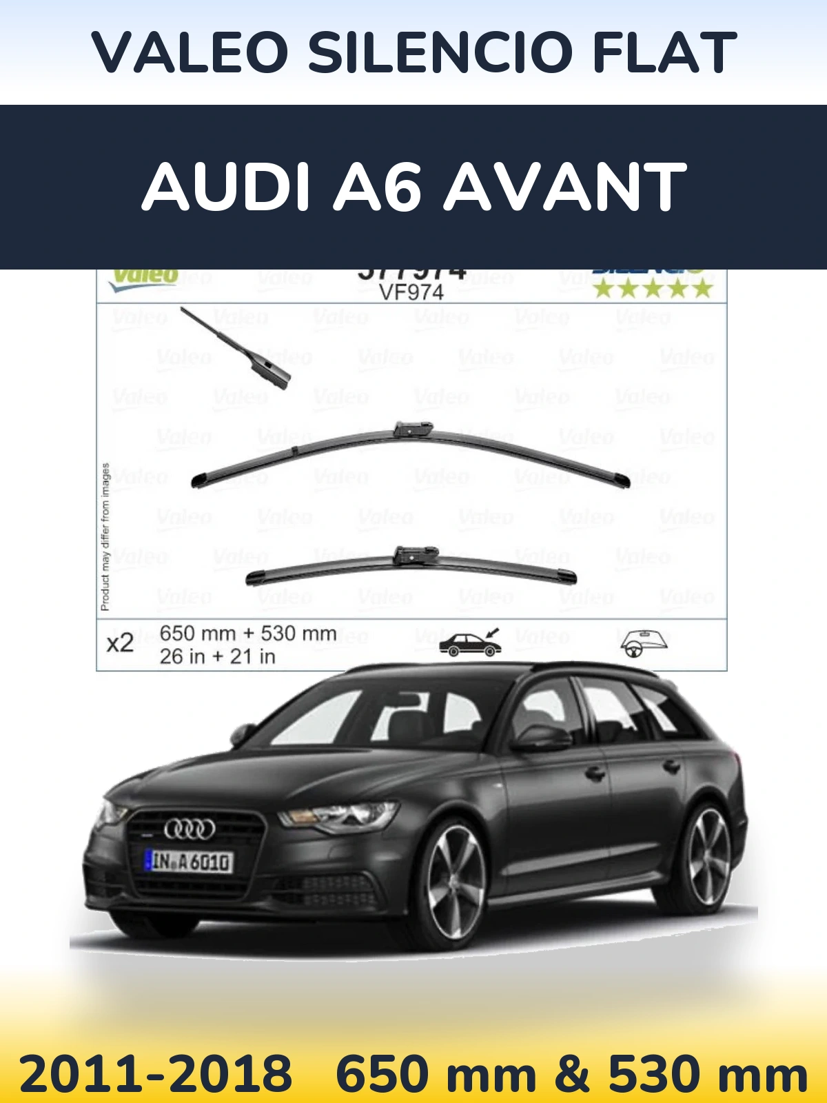 Komplet przednich wycieraczek Valeo Silencio Flat 650 & 530 mm do Audi A6 Avant 2011-2018