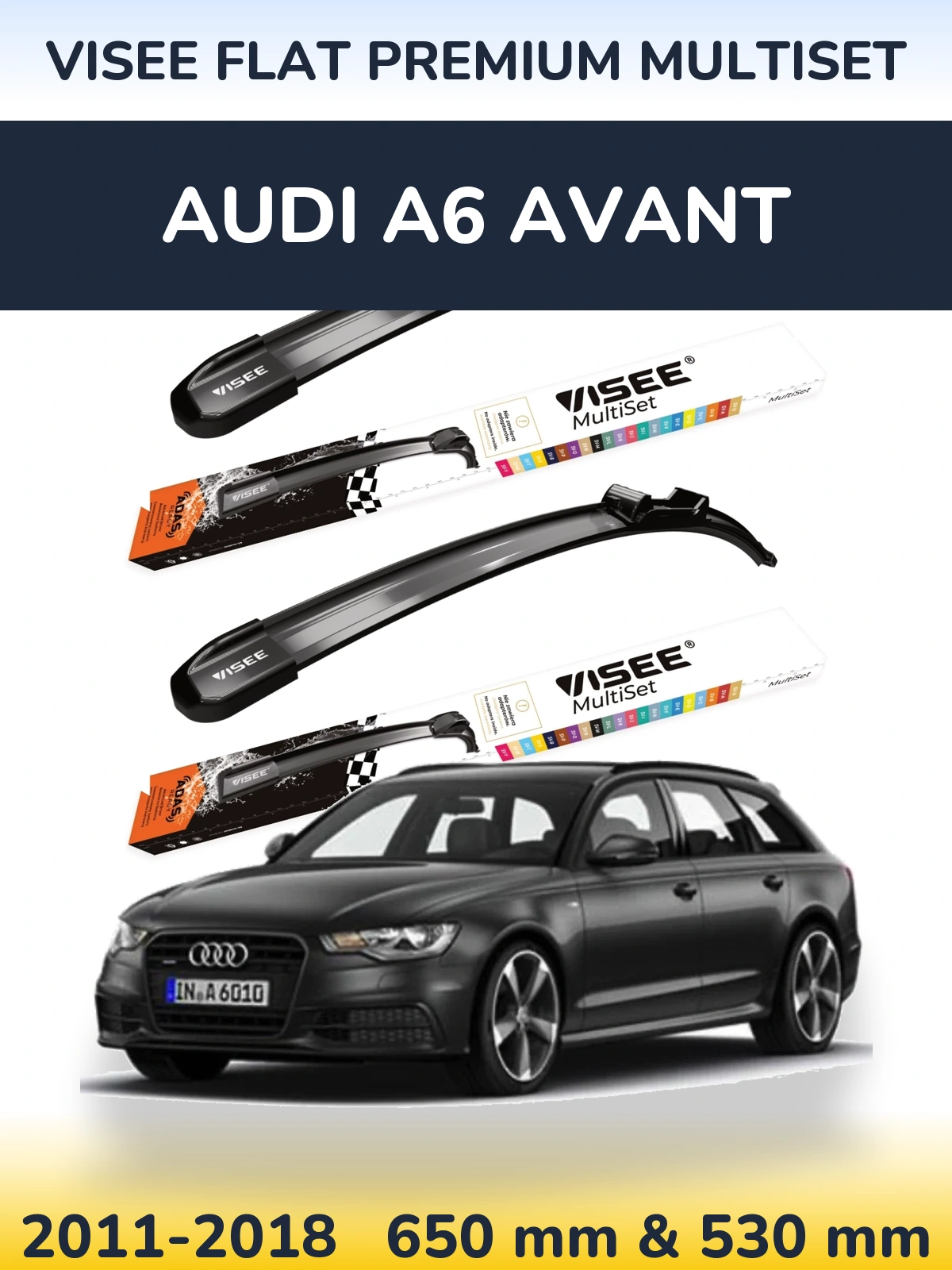 Komplet przednich wycieraczek VISEE FLAT PREMIUM MultiSet 650 & 530 mm do Audi A6 Avant 2011-2018