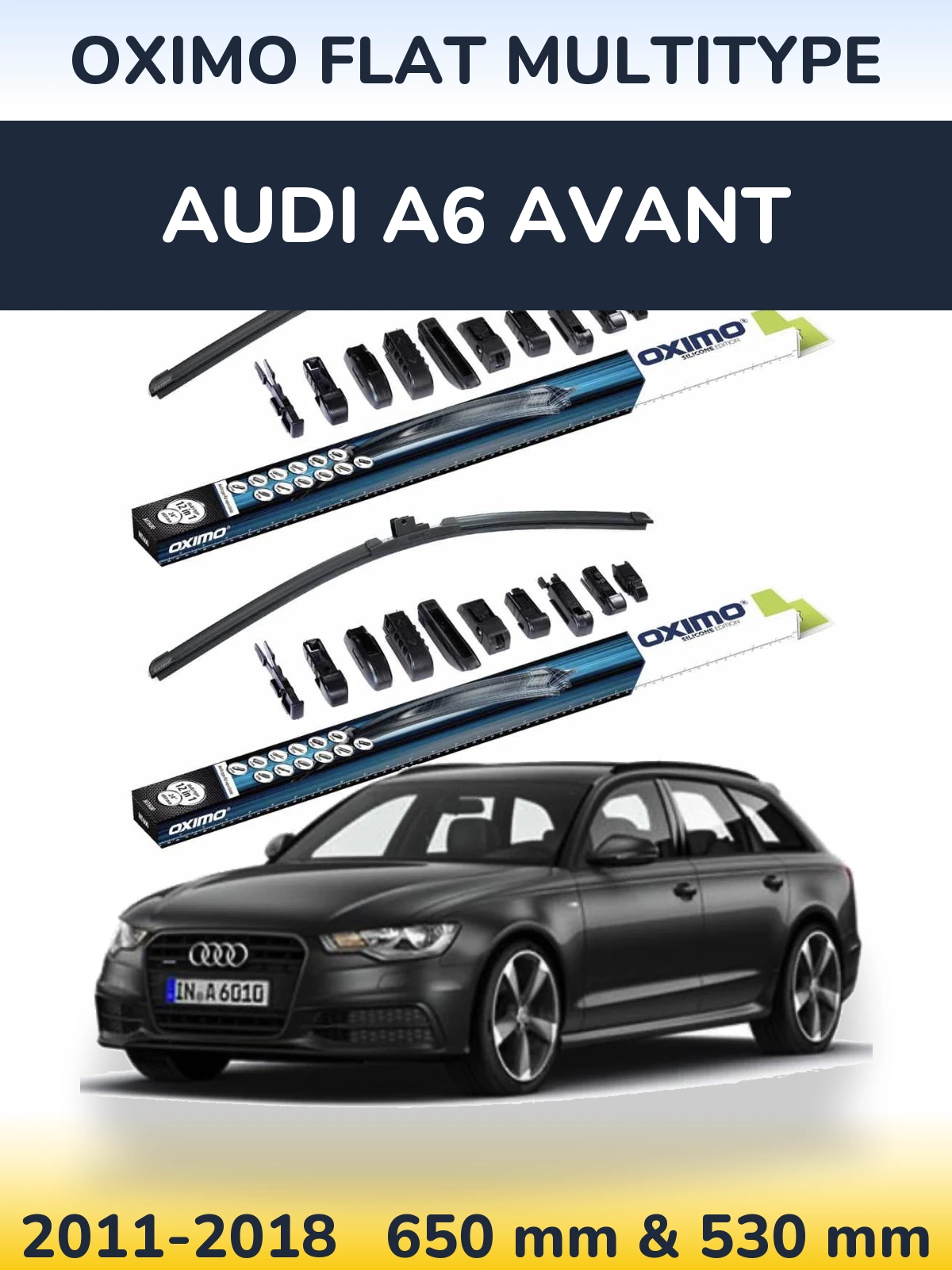 Komplet przednich wycieraczek Oximo Flat MultiType 650 & 530 mm do Audi A6 Avant 2011-2018