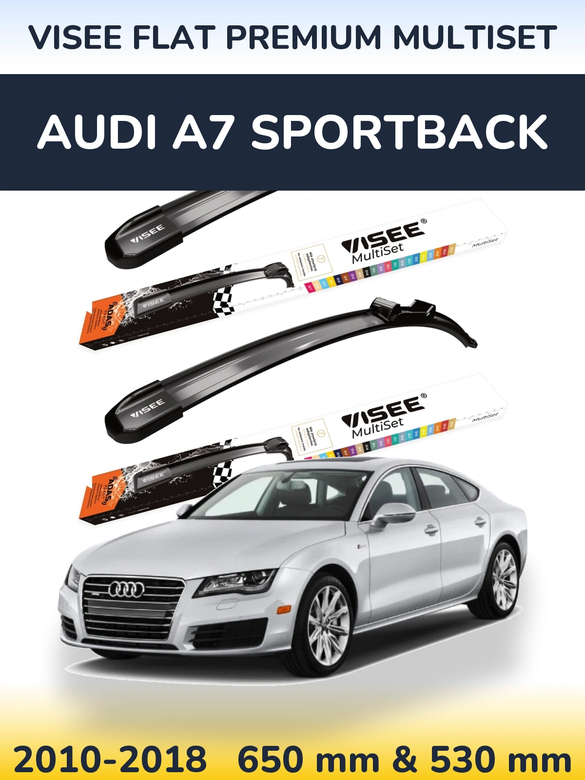 Komplet przednich wycieraczek VISEE FLAT PREMIUM MultiSet 650 & 530 mm do Audi A7 Sportback 2010-2018