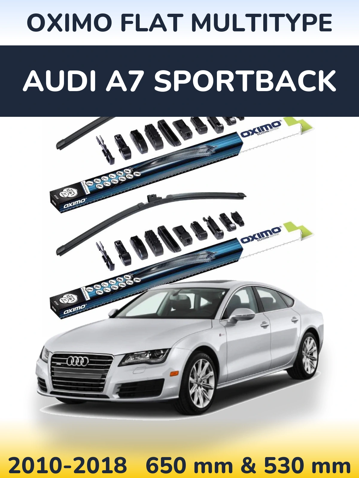 Комплект передних дворников Oximo Flat MultiТипe 650 & 530 мм для Audi A7 Sportback 2010-2018