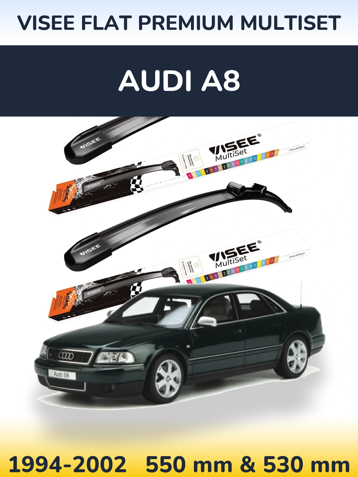 Комплект передних дворников VISEE FLAT PREMIUM MultiSet 550 & 530 мм для Audi A8 1994-2002