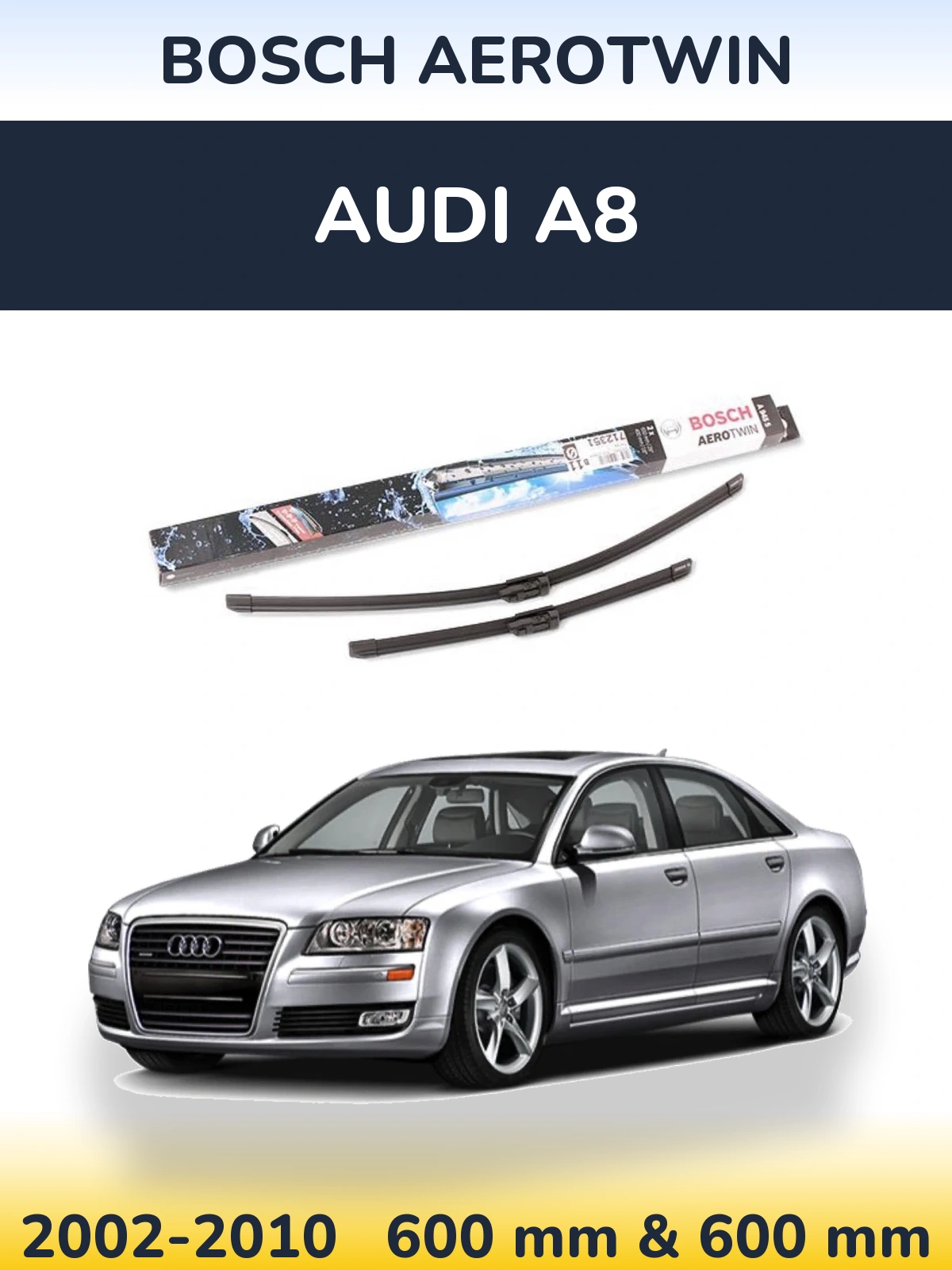 Komplet przednich wycieraczek BOSCH AeroTwin 600 & 600 mm do Audi A8 2002-2010