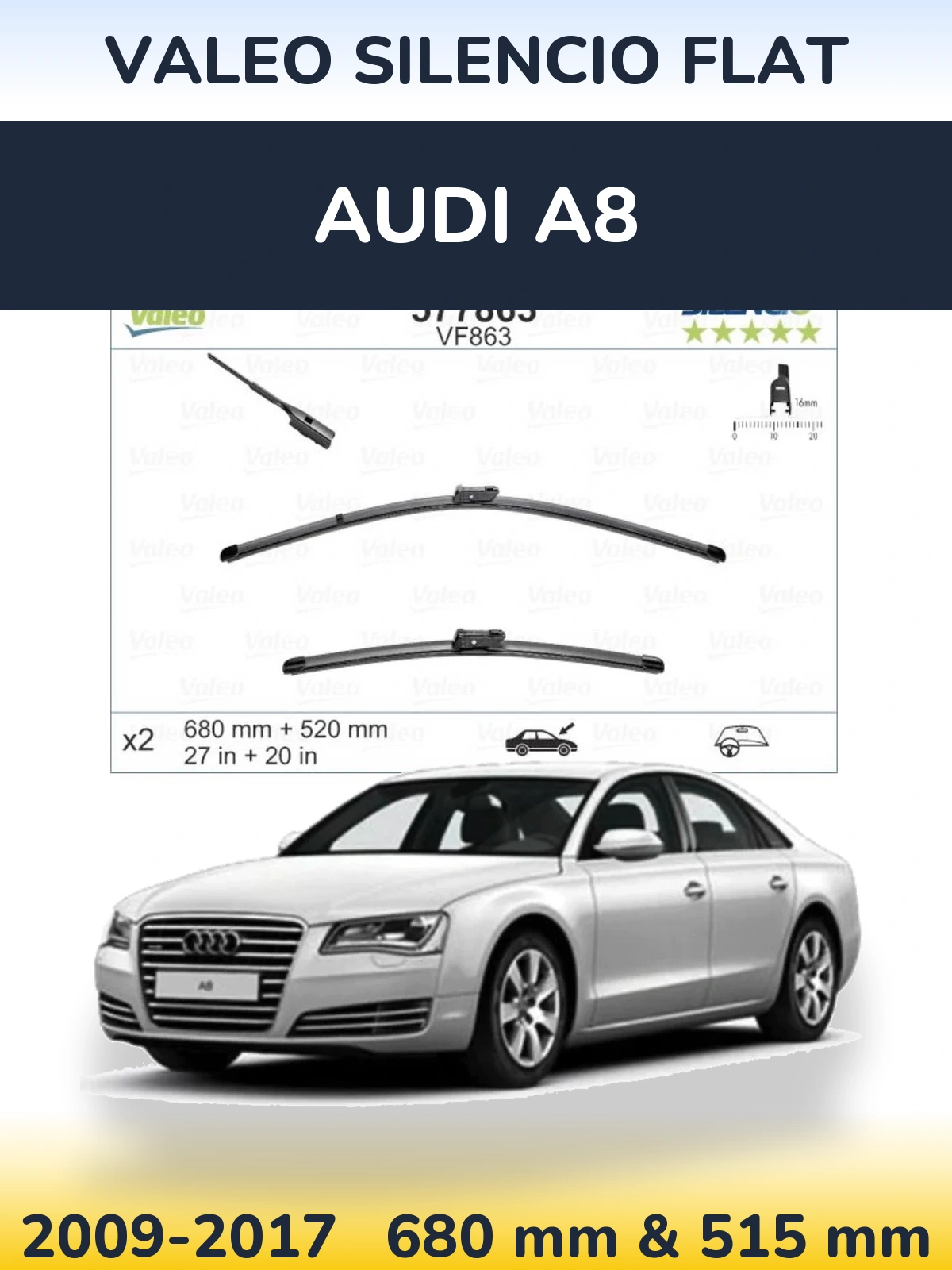 Комплект передних дворников Valeo Silencio Flat 680 & 520 мм для Audi A8 2009-2017