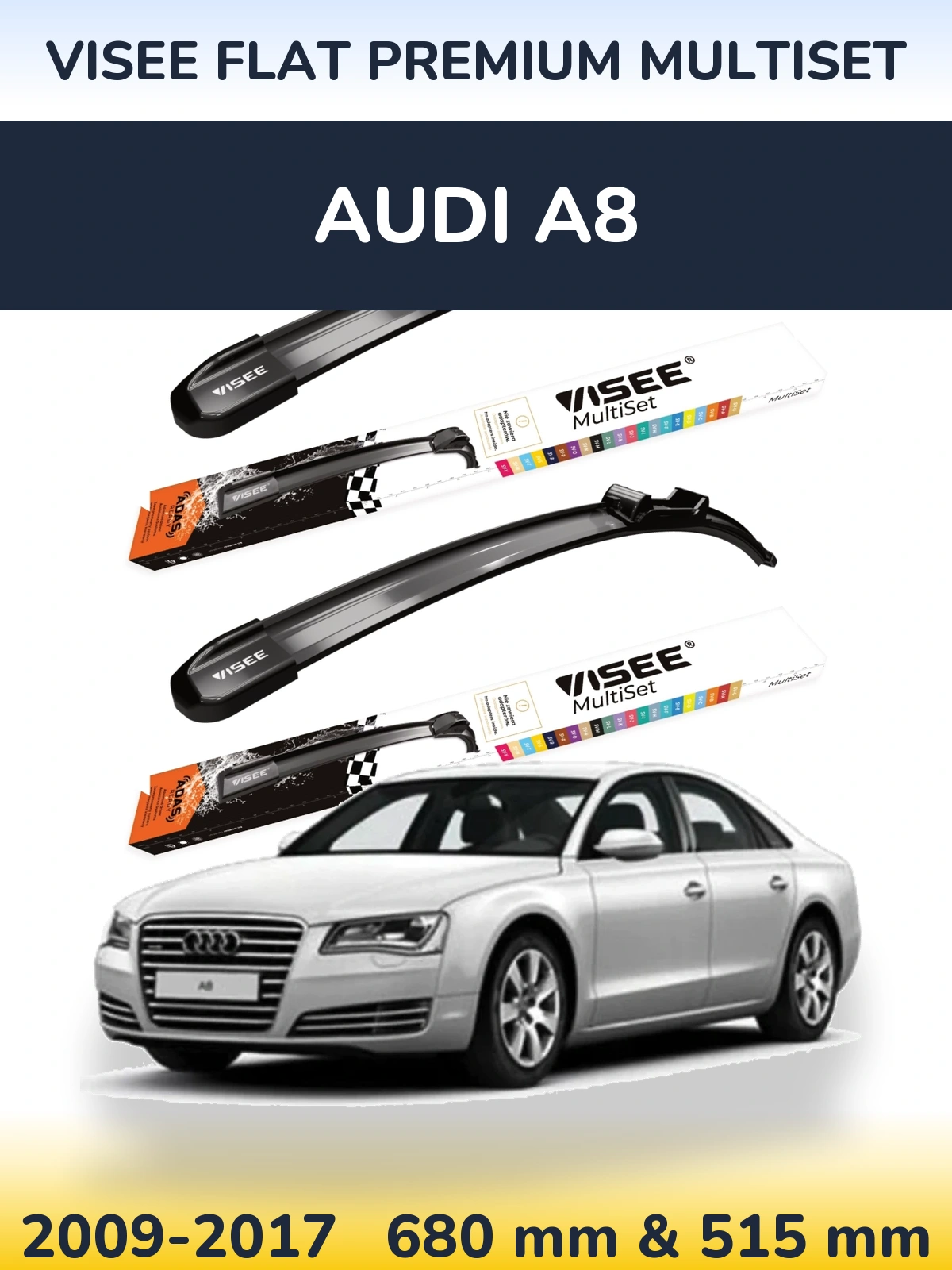 Комплект передніх щіток VISEE FLAT PREMIUM MultiSet 680 & 500 мм для Audi A8 2009-2017