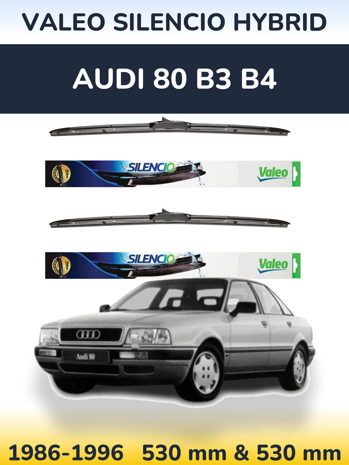 Комплект передних дворников Valeo Silencio Hybrid 530 & 530 мм для Audi 80 B3 B4 1986-1996