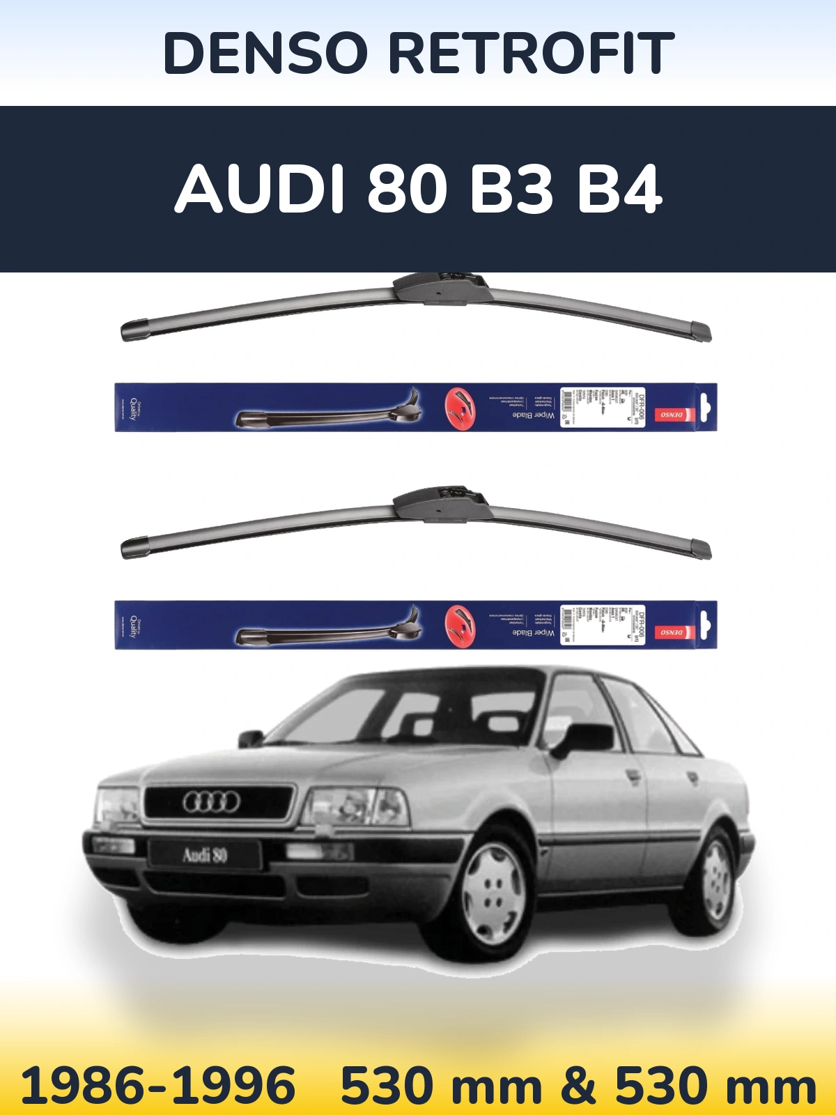 Komplet przednich wycieraczek Denso Retrofit 530 & 530 mm do Audi 80 B3 B4 1986-1996