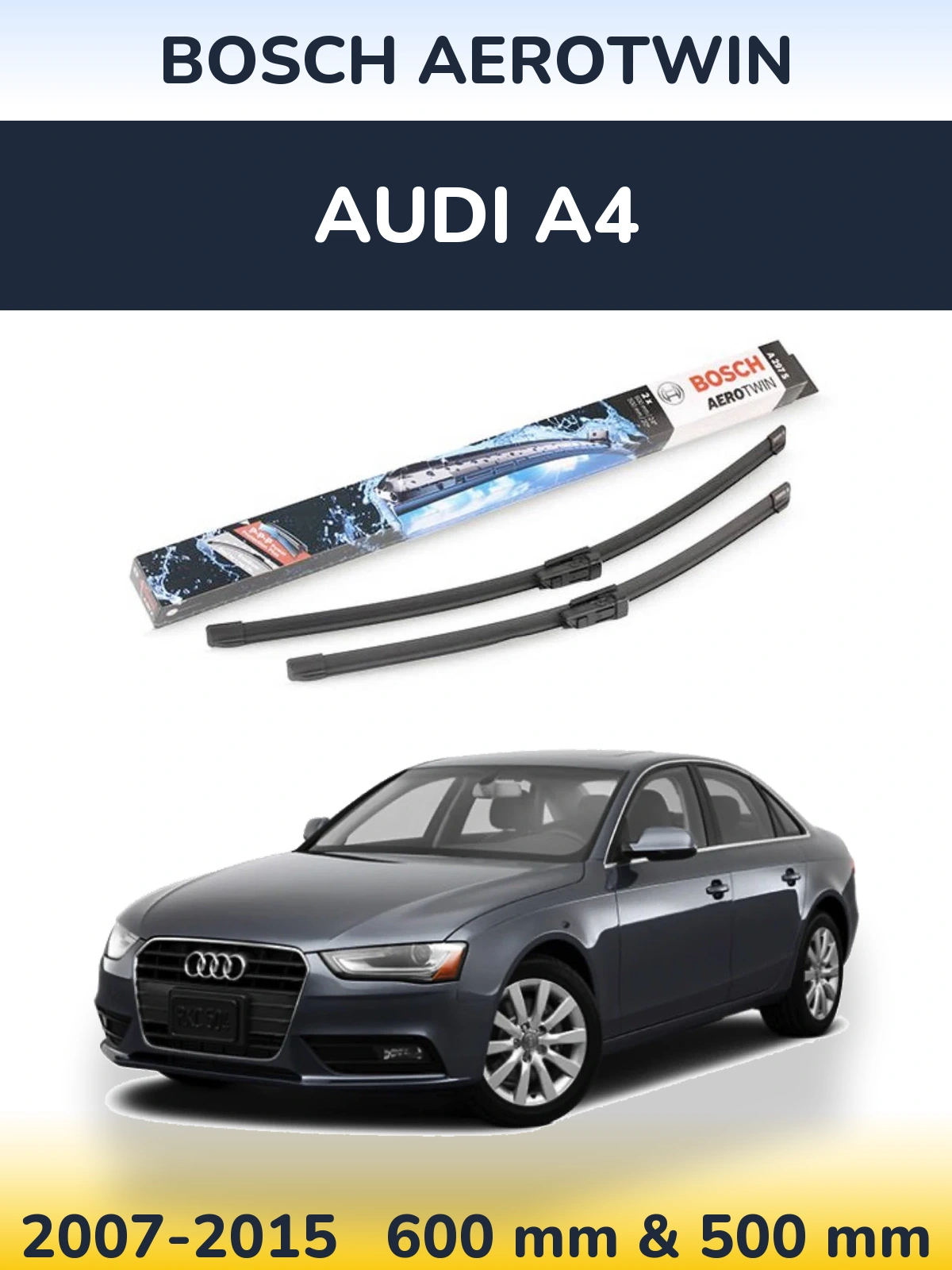 Комплект передніх щіток BOSCH AeroTwin 600 & 500 мм для Audi A4 2007-2015