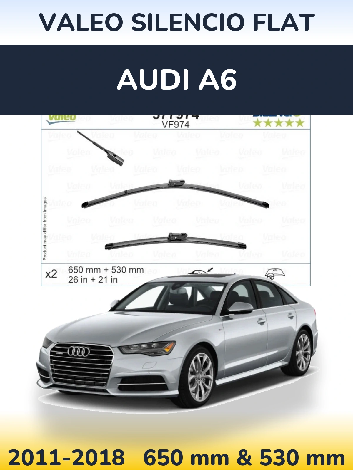 Komplet przednich wycieraczek Valeo Silencio Flat 650 & 530 mm do Audi A6 2011-2018