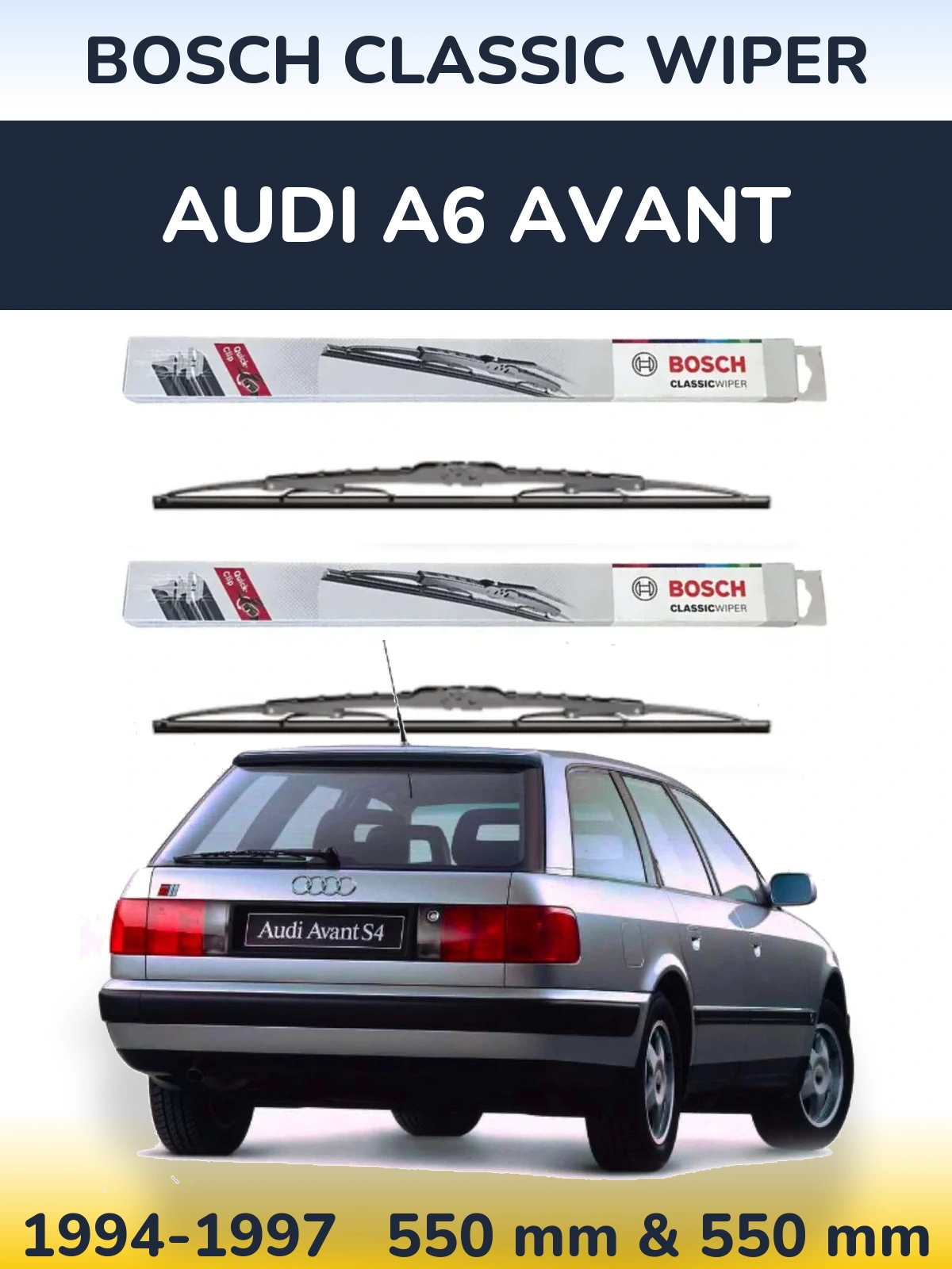Komplet przednich wycieraczek BOSCH Classic Wiper 550 & 550 mm do Audi A6 Avant 1994-1997