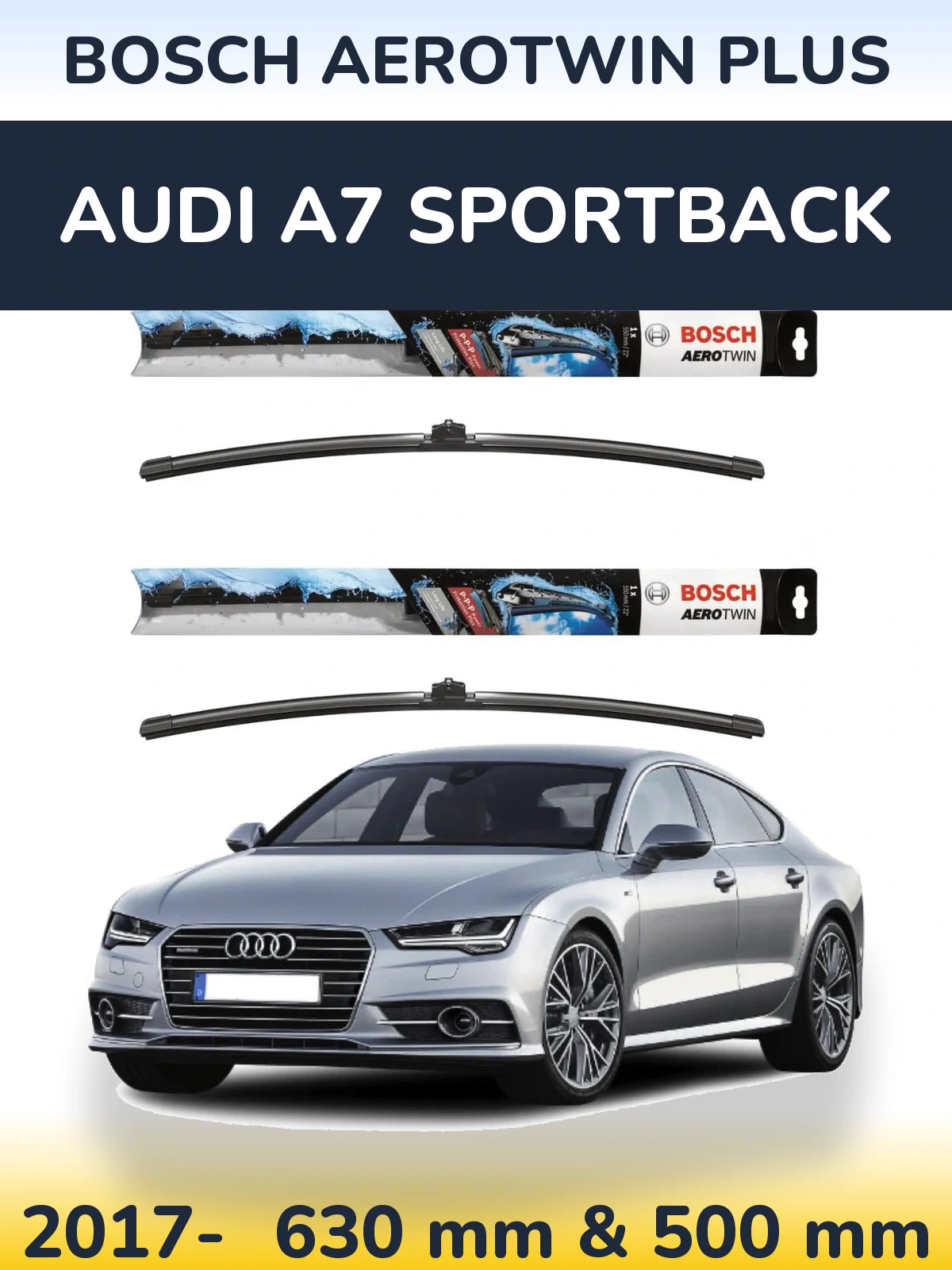 Front wiper blade set BOSCH AeroTwin Plus 600 & 500 mm for Audi A7 Sportback 2017-2026