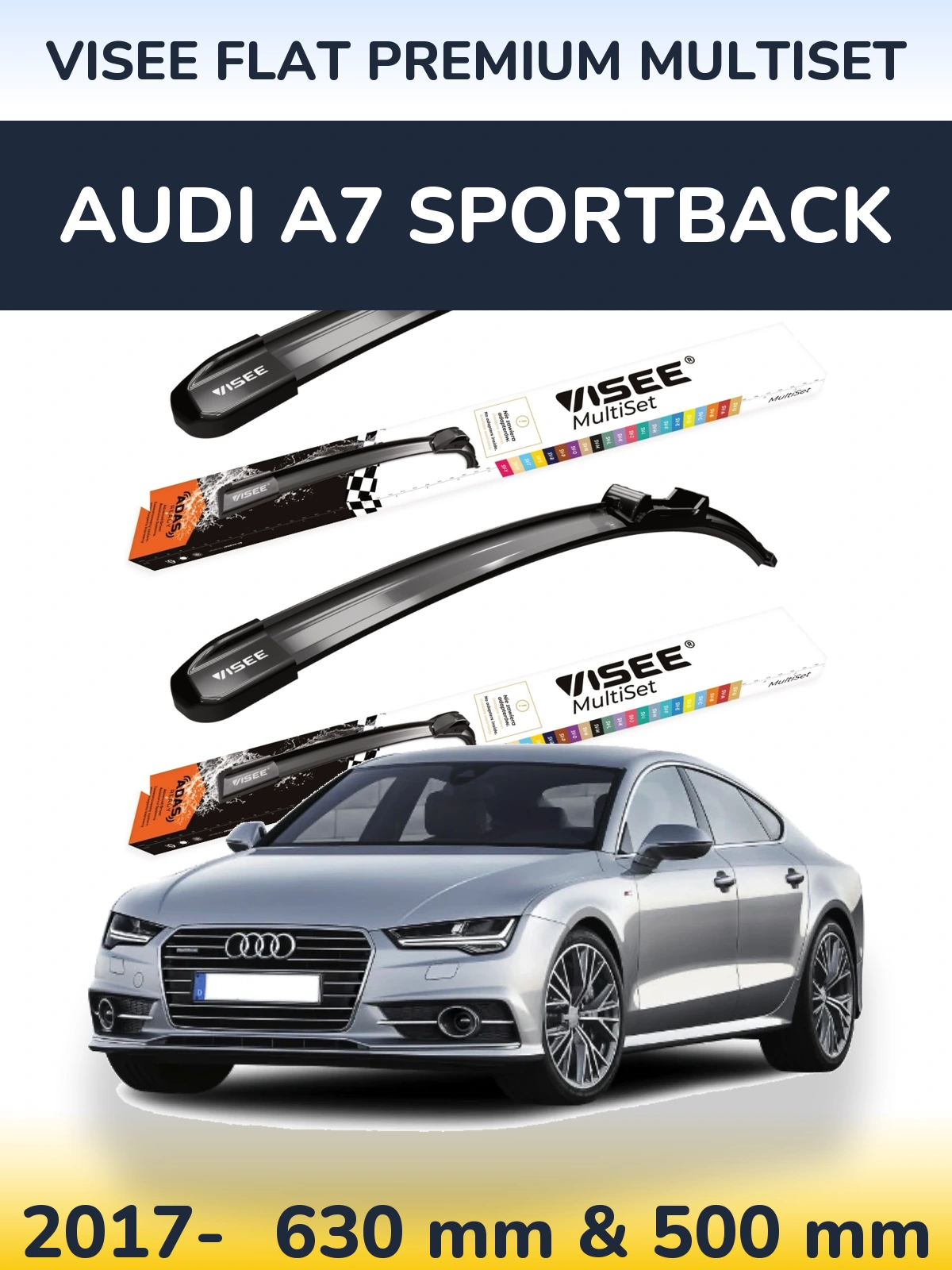 Komplet przednich wycieraczek VISEE FLAT PREMIUM MultiSet 630 & 500 mm do Audi A7 Sportback 2017-2026
