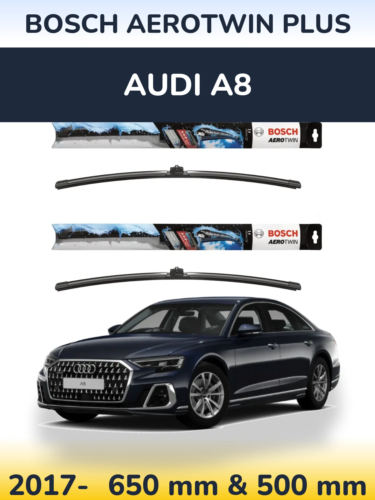 Комплект передних дворников BOSCH AeroTwin Plus 650 & 500 мм для Audi A8 2017-2026