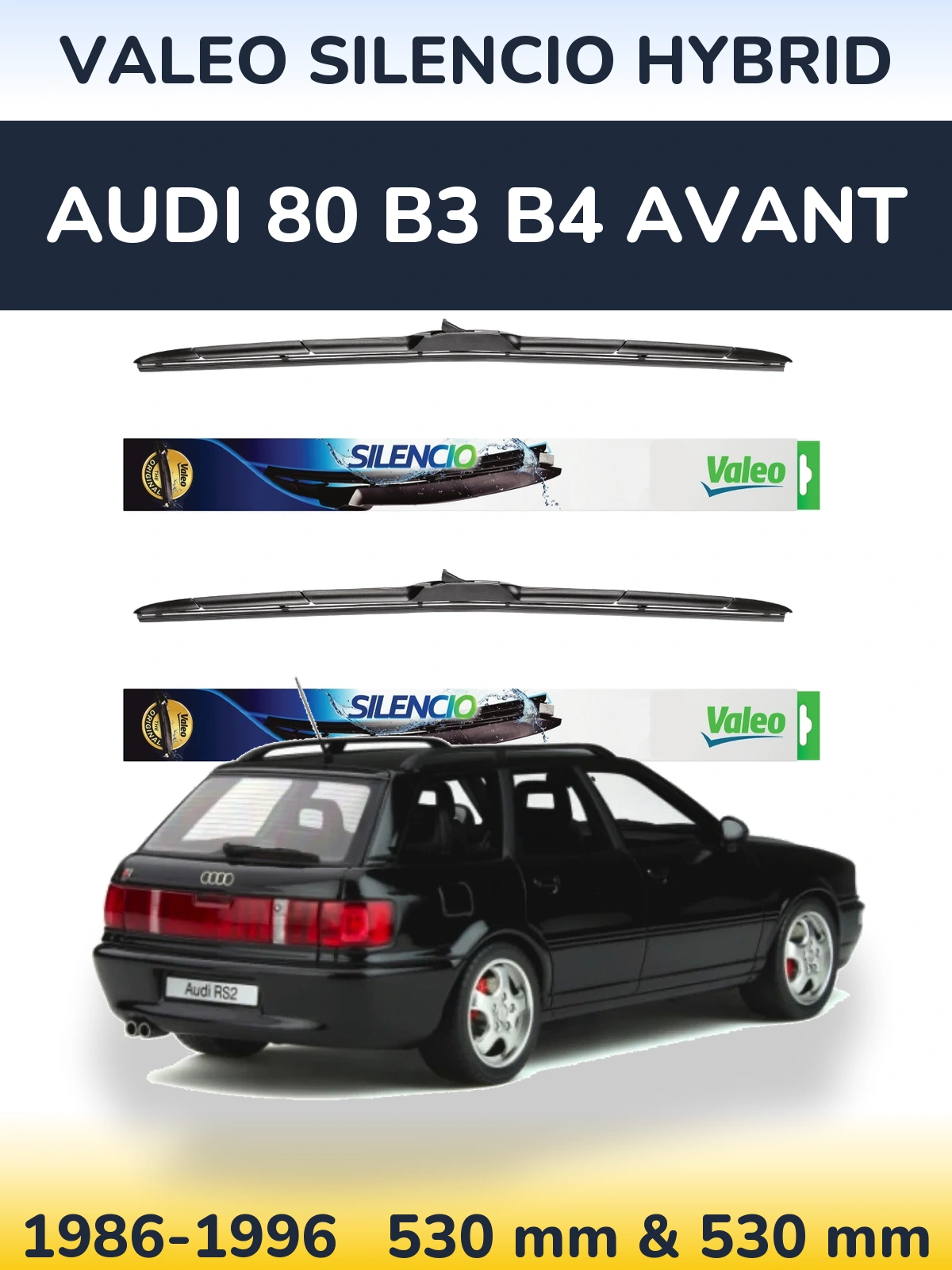Комплект передних дворников Valeo Silencio Hybrid 530 & 530 мм для Audi 80 B3 B4 Avant 1986-1996