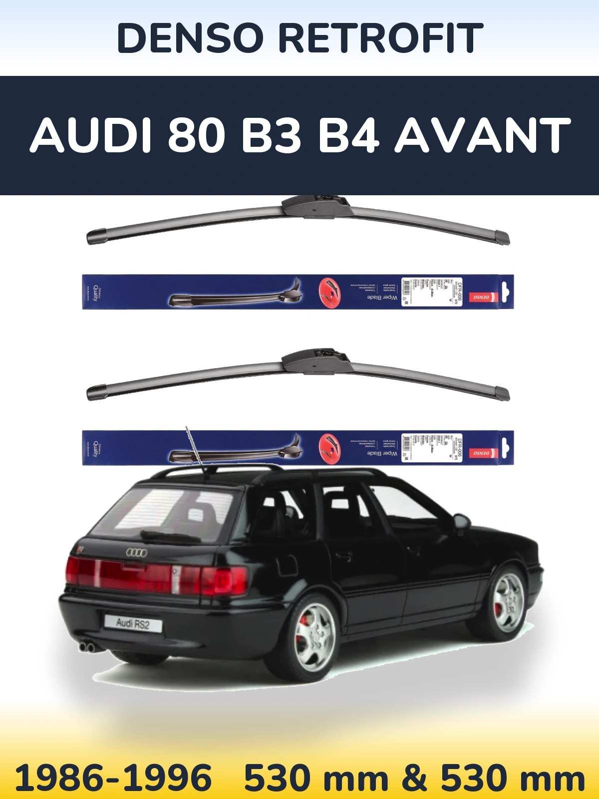 Komplet przednich wycieraczek Denso Retrofit 530 & 530 mm do Audi 80 B3 B4 Avant 1986-1996